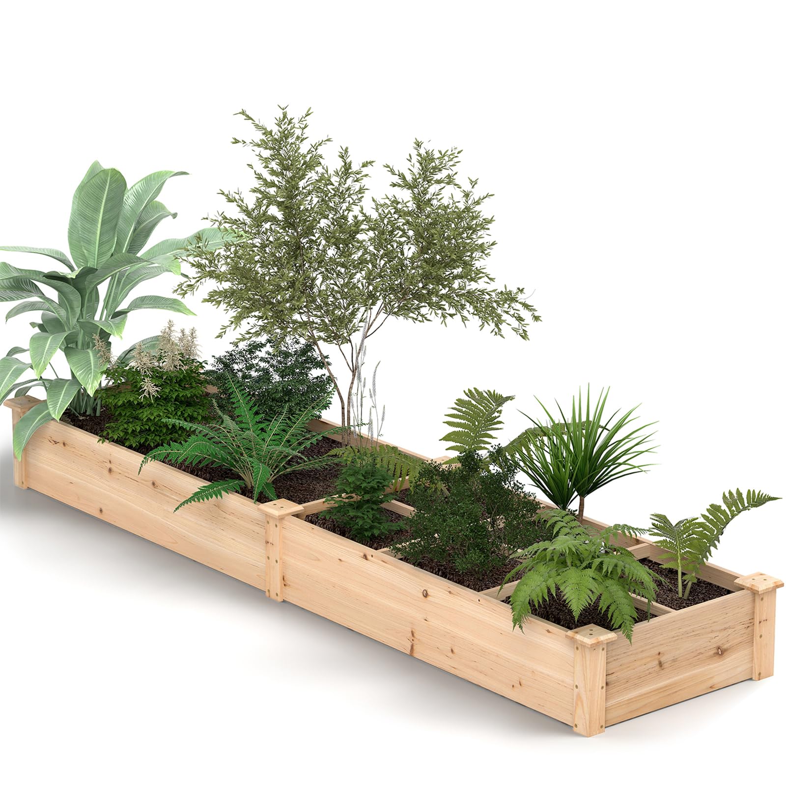 HOMASIS Carré Potager en Bois, Jardiniere Extérieur Grande Taille avec 2 Bacs à Fleurs, Séparateurs pour Fleurs, Légumes, Fruits, Herbes, Lit de Jardin 228 cm Intérieur pour Terrasse Balcon (Naturel)