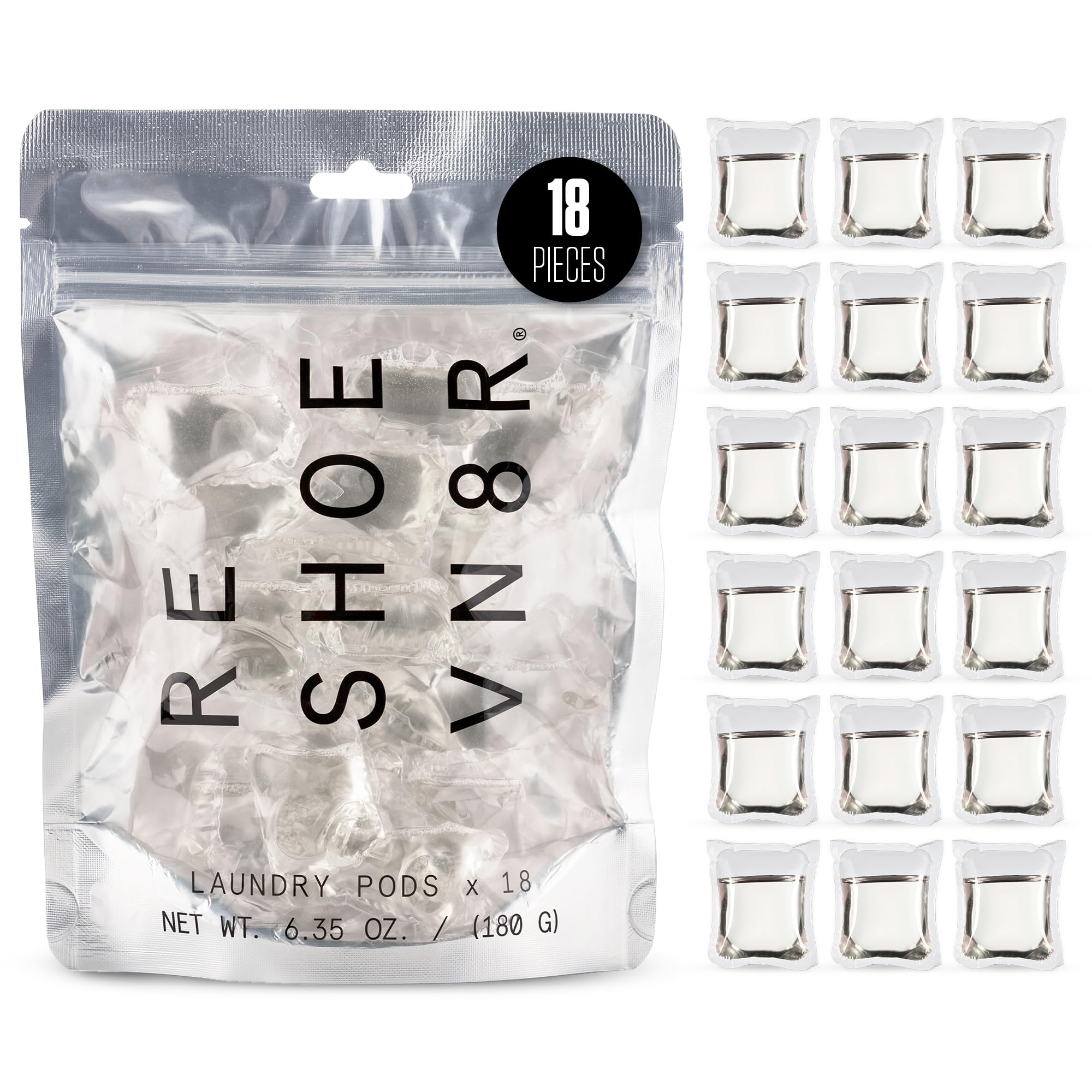 Reshoevn8r Sneaker Laundry Detergent, 18 Pods, Fresh Linen Scent, Ditch Regular Detergent, Deep Cleans, Condition, Remove Odors, For Mesh, Canvas Shoes