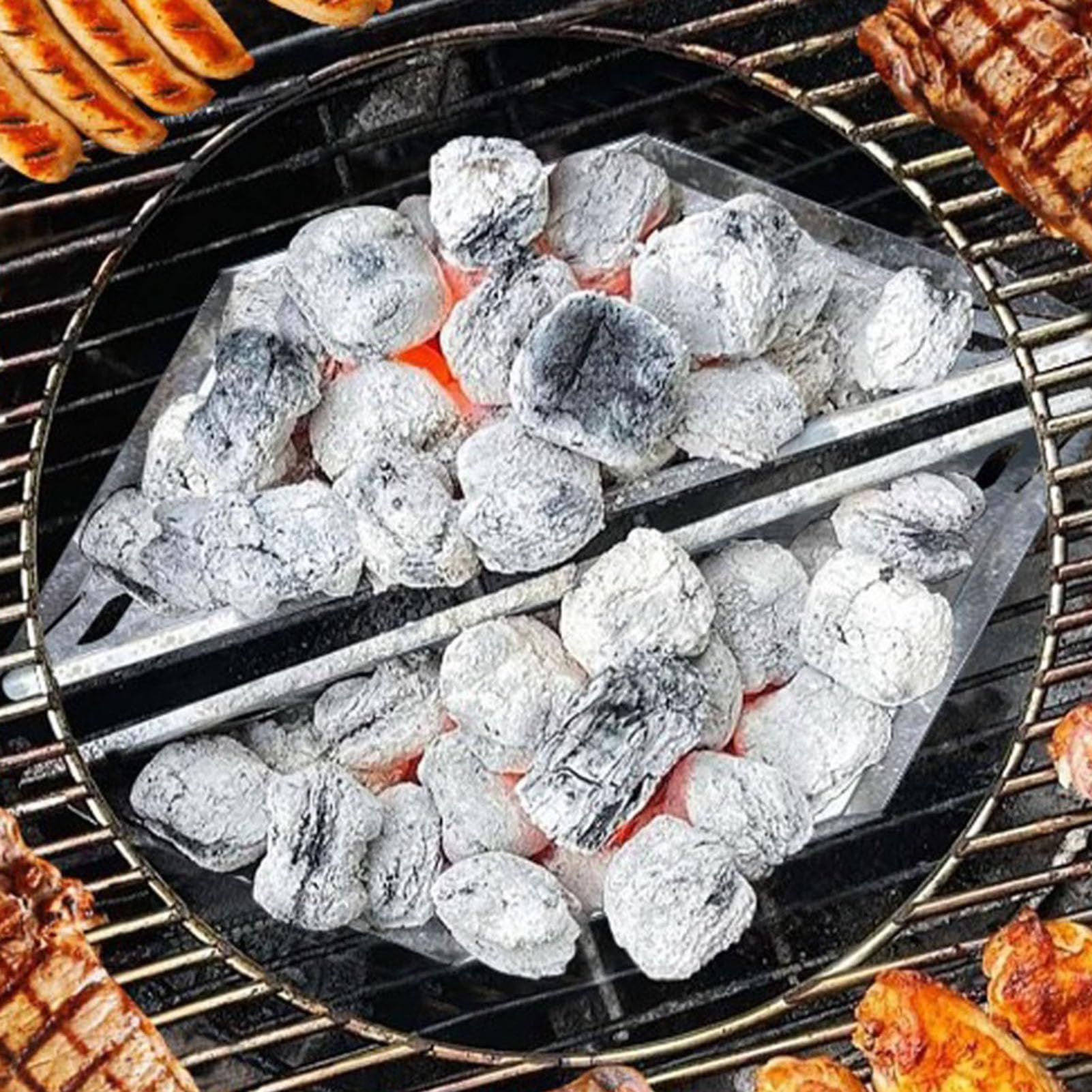 Set di 2 cestini a carbonella per il calore diretto e indiretto, per barbecue a carbonella da 47, 57 e 67 cm, 38,5 x 11 x 7,5 cm, in acciaio inox