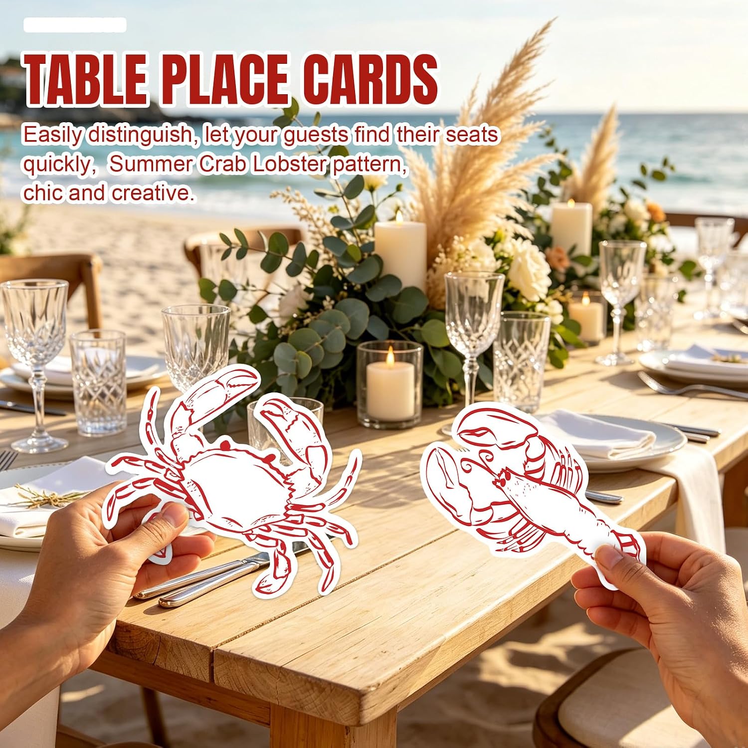 Whaline 60Pcs Crab Lobster Name Place Cards 5 x 6 Inch Red White Nautical Blank Seat Assignment Label Cards for Seafood Boil Summer Beach Party Table Setting Supplies