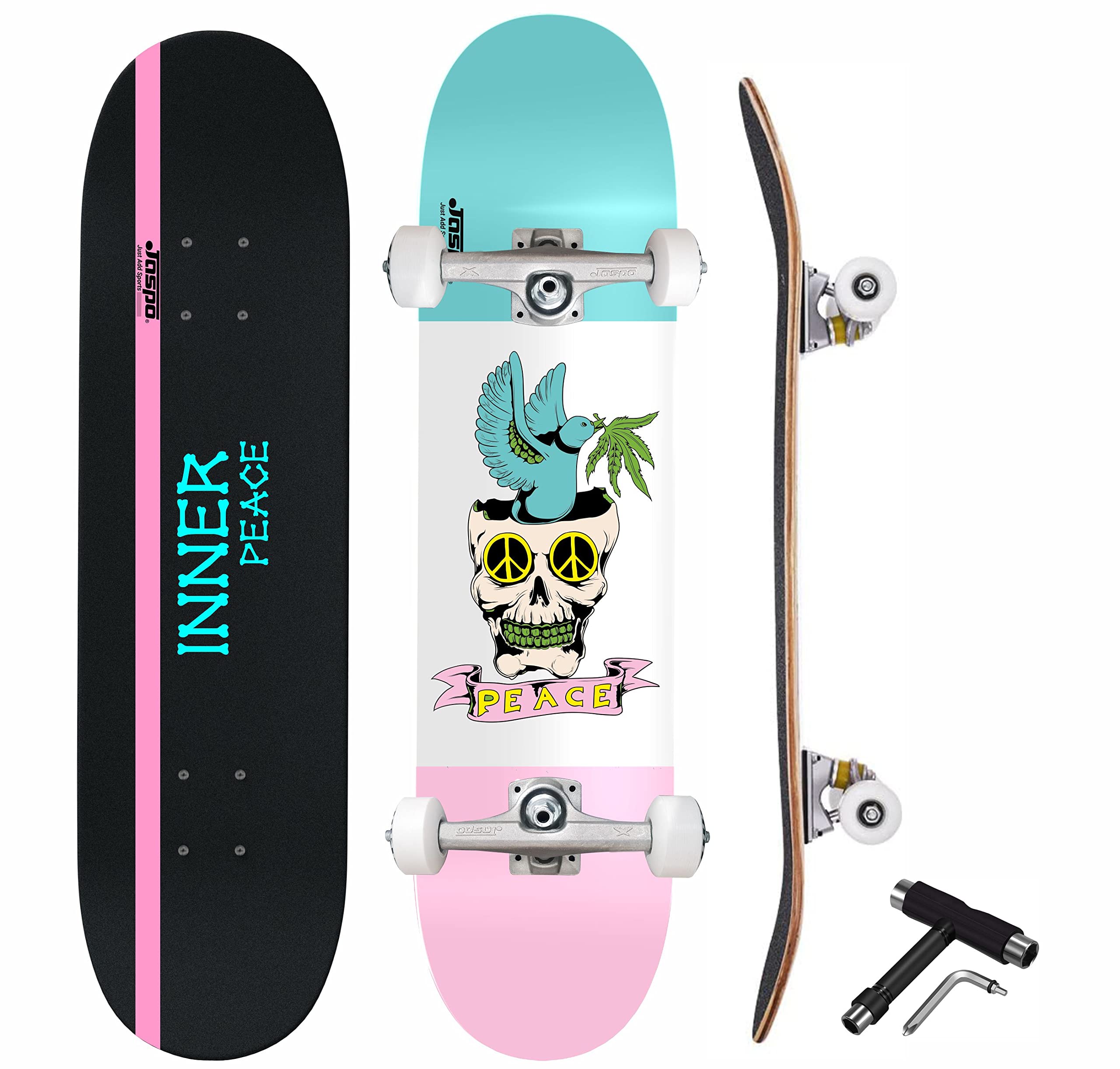 Jaspo Inner Peace Fully Assembled (31 x 8 Inches) 7 Layer Canadian Maple Professional Grade Concave Skateboard - Made in India (Inner Peace)