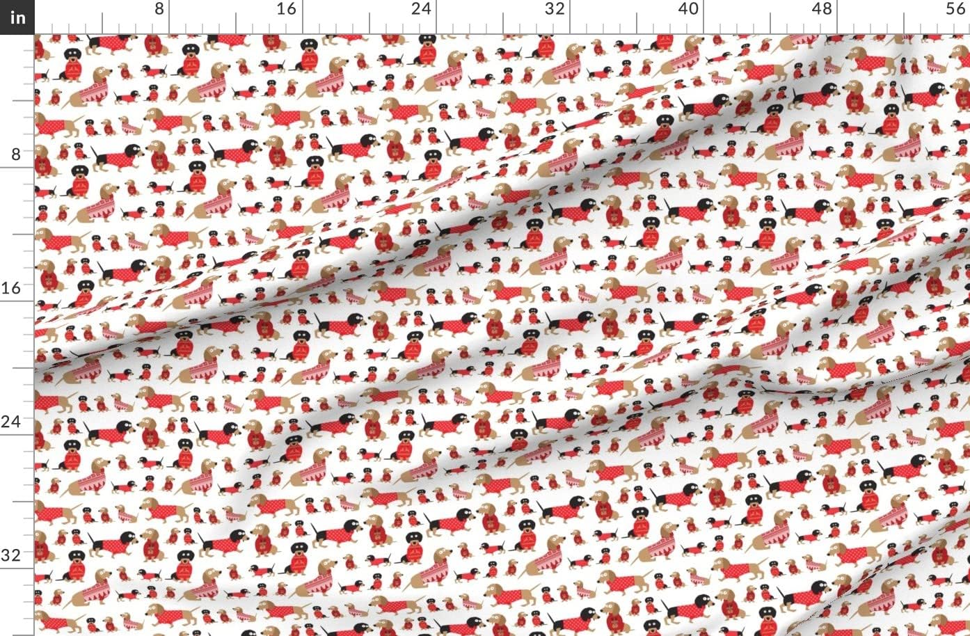 Spoonflower Fabric - Christmas Dachshund Red White Hound Dogs Sweater Winter Holiday Printed on Organic Cotton Sateen Fabric by The Yard - Sewing Quilting Apparel Home Decor