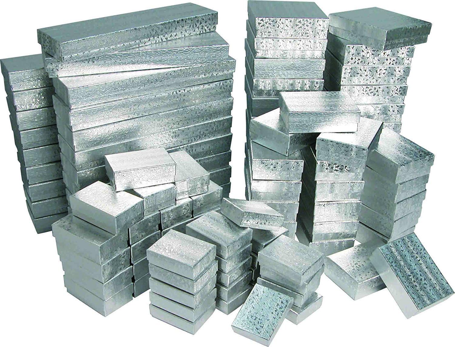 100 Silver Cotton Filled Jewelry Display Gift Boxes 3x3