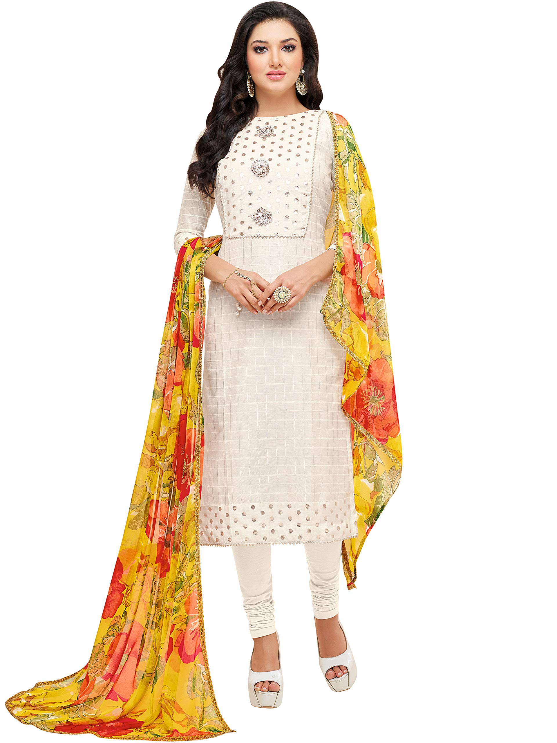rajnandini Women's White Chanderi Silk Printed Semi-Stitched Salwar Suit Material-picture-20