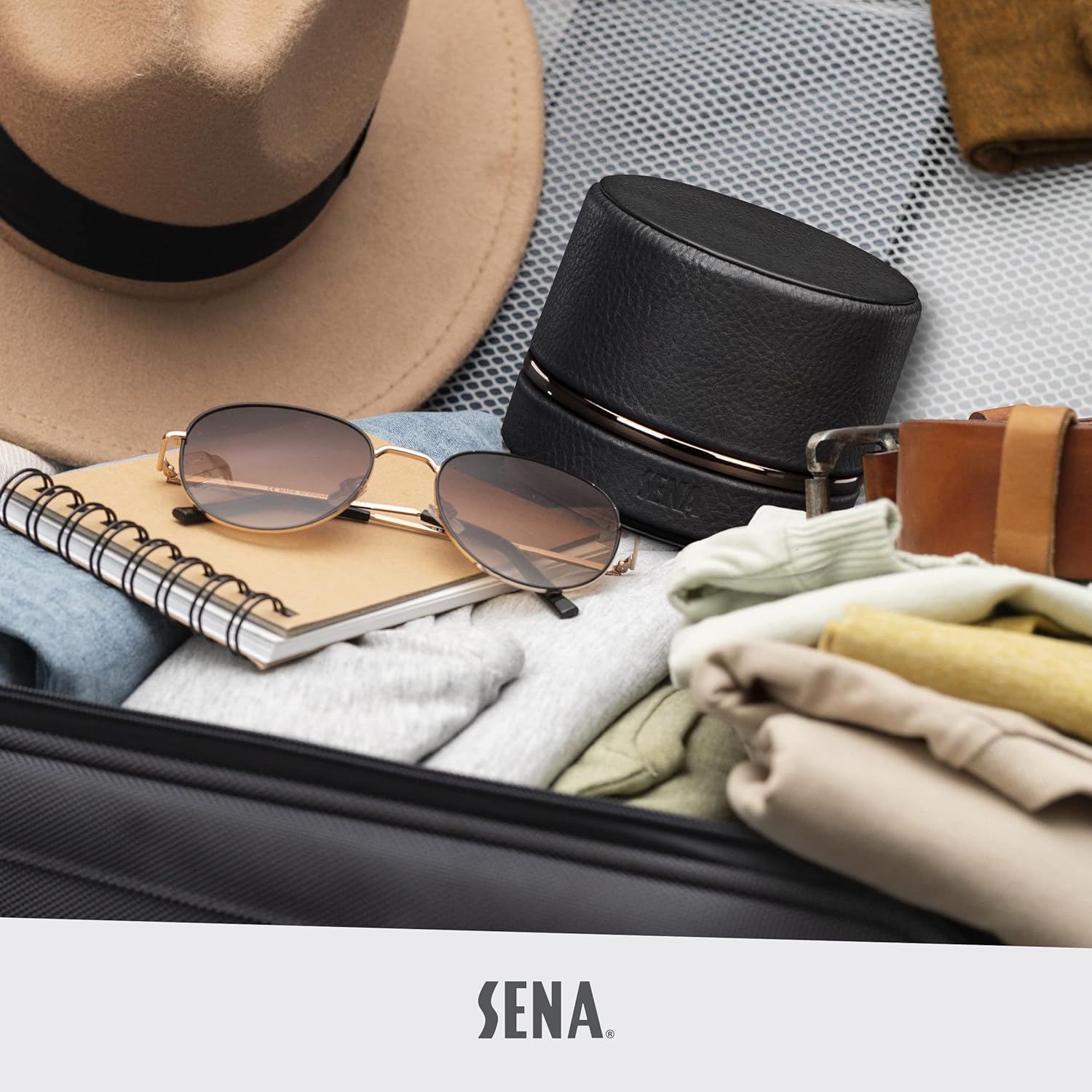 Sena Leather Travel Watch Case for Apple Watch Series 1,2,3,4,5,6,7,8,9 and SE, Single Storage Box of Apple Watches, Converts from Travel Case to Charging Stand, not fit Watch Ultra/Ultra 2,