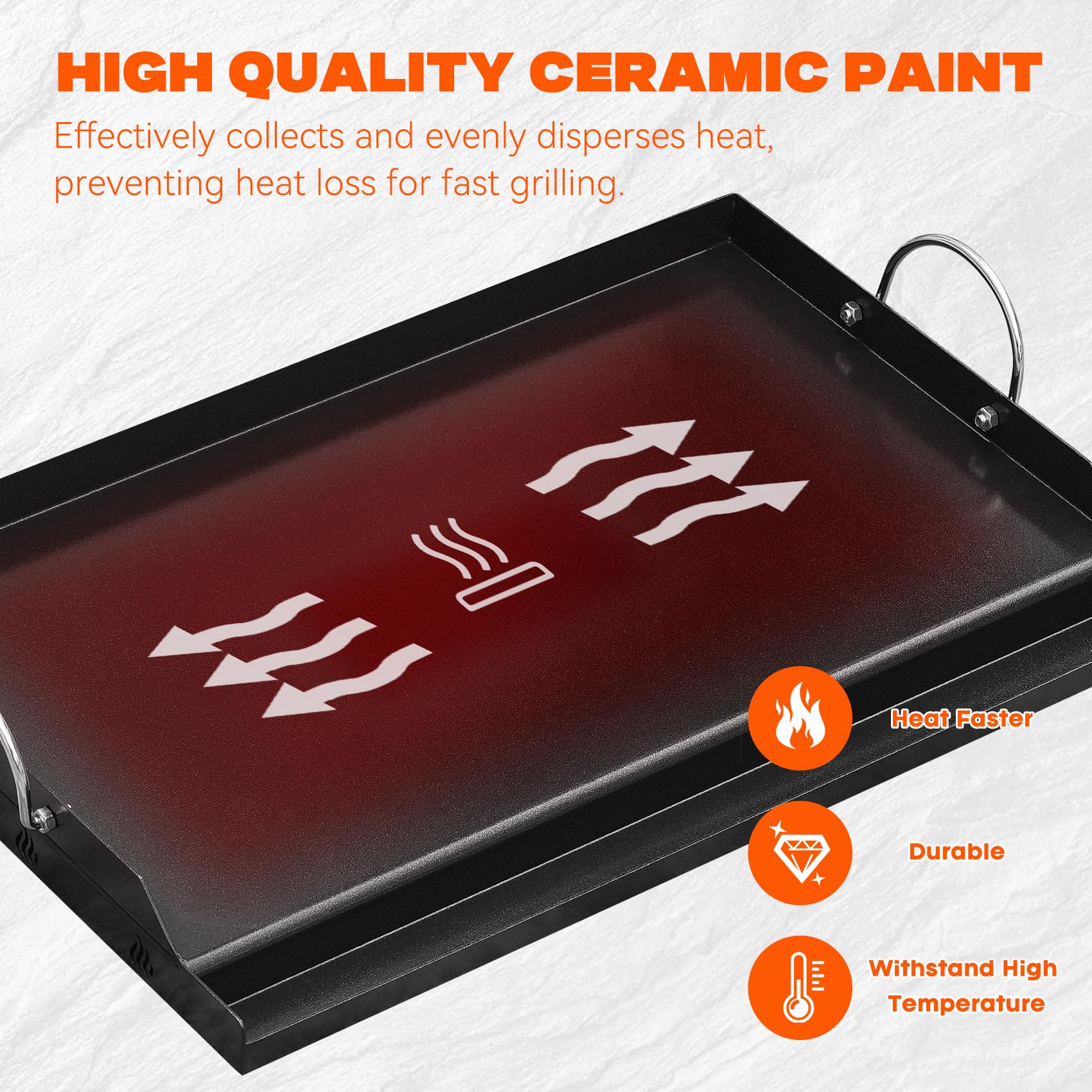 Onlyfire Piastra per Barbecue Universale in Rivestimento Antiaderente in Ceramica per BBQ a Gas e Carbone, Piastra per Griglia Grande per Cucinare e Campeggiare All'aperto, 63.7 x 40.5 x 7 CM