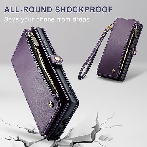 Miniatura 6 de Defencase Funda para Galaxy S22 Ultra, bloqueo RFID, para Samsung Galaxy S22 Ultra, funda con soporte para tarjetas, correa de cremallera, funda