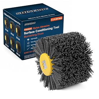 Shinboc 4.7x4 Inch Surface Conditioning Tool, 240 Grit Nylon Drawing Wheel | Burnishing Polishing Drum for Wood Metal Paint Rust Oxidation Removal