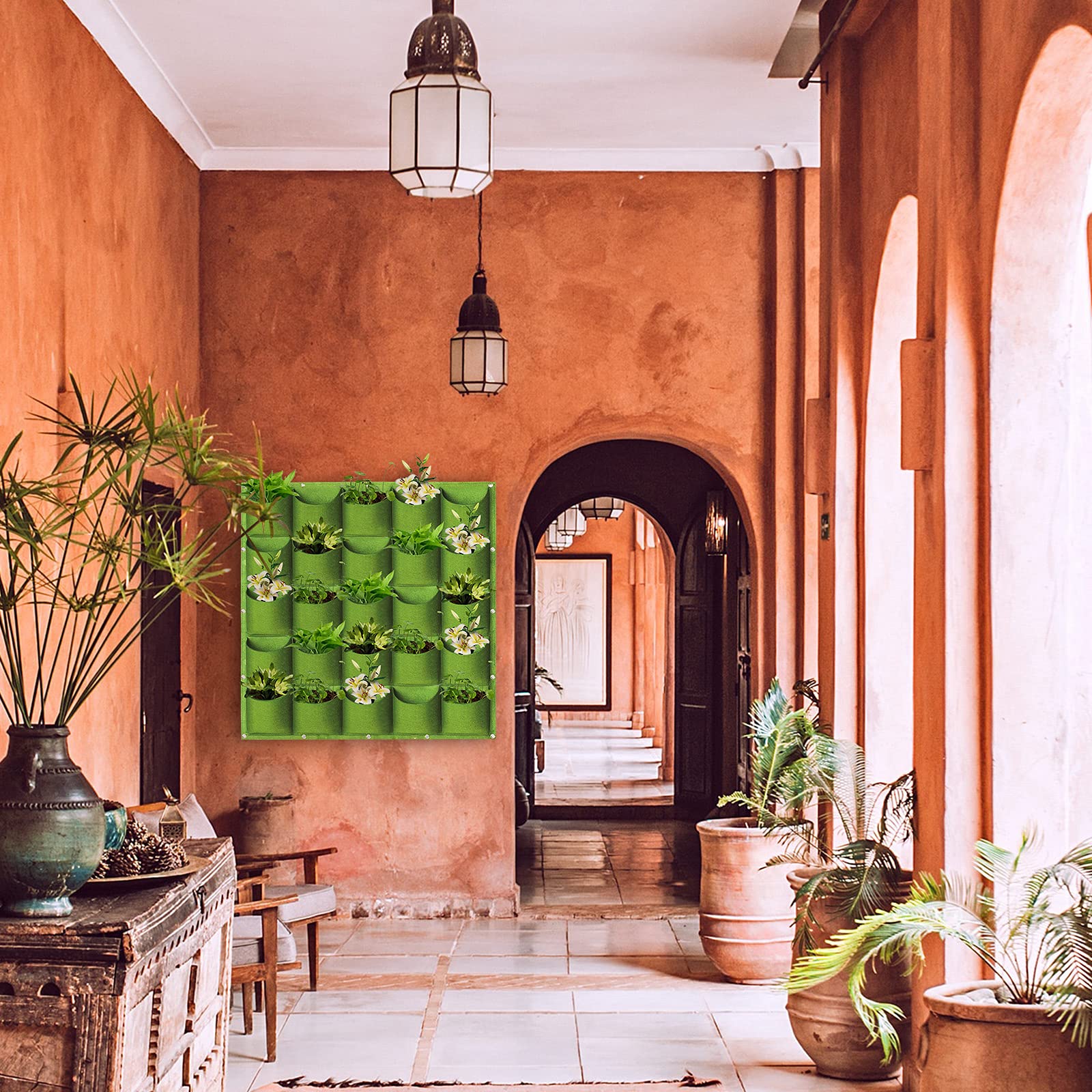 LITLANDSTAR Sacchetti per fioriere da appendere, 25 tasche, verticali da appendere alla parete, per coltivare piante e piante (1 m x 1 m, verde)