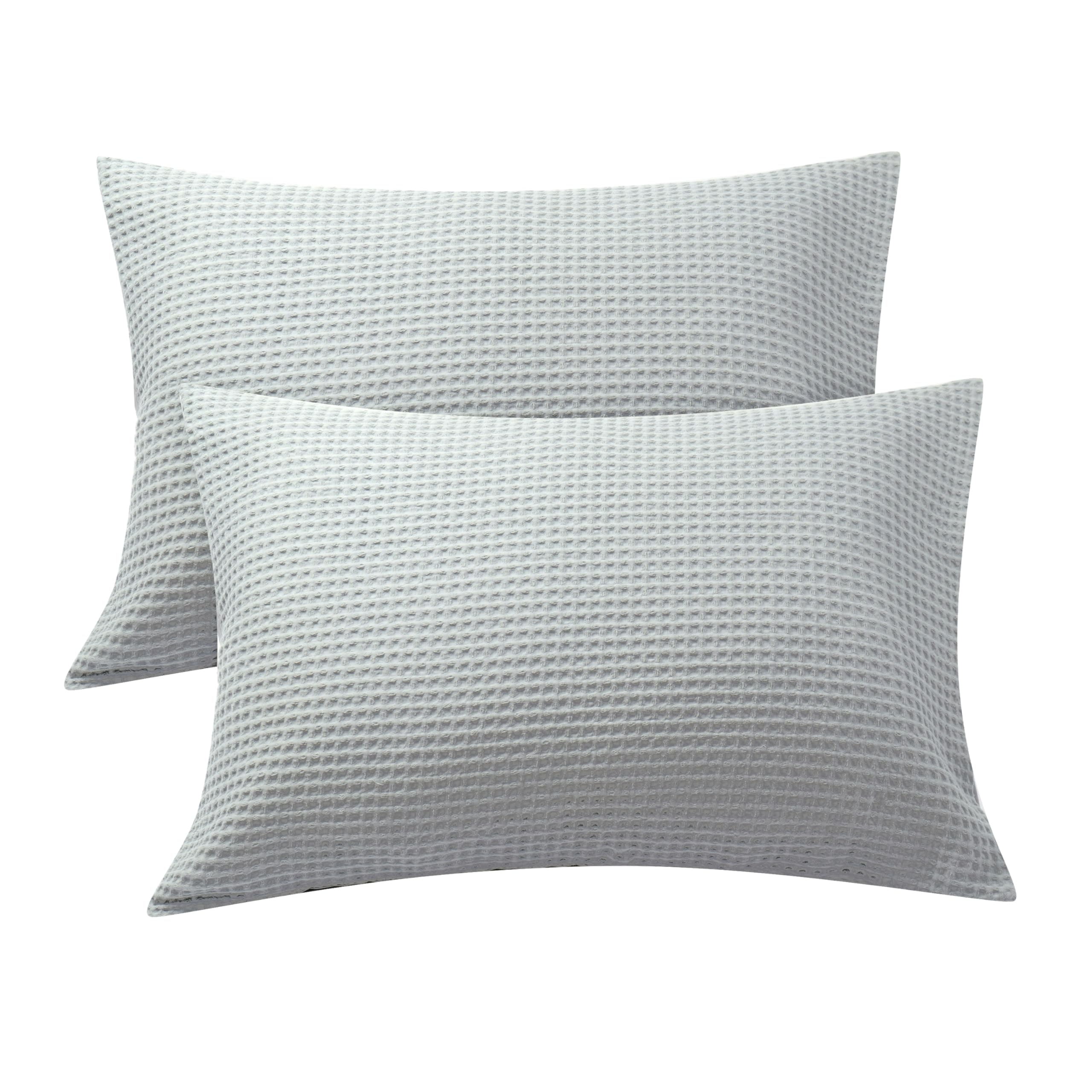 Zaizaihome Cotton Waffle Weave Pillow Shams, Queen Size Set of 2, Ultra Soft Breathable Covers, Light Grey