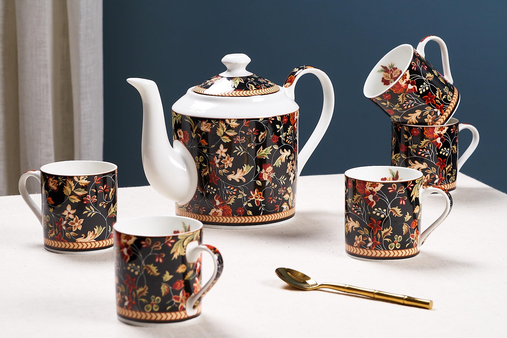 GOLDEN QUEENS Handcrafted Tea Cups & Kettle - Set of 6 Cups & 1 Kettle | Ideal for Everyday Tea and Coffee, Hosting Tea Service with Friends & Family - Enchanted Night Garden 180 ml (B0DB5RZ4RM) Amazon Price History, Amazon Price Tracker