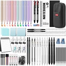 117 PCS Pencil Case with Stationery Included, Stationery Supplies with A5&A7 Notebook, 12 Highlighters, 6 Gel Pens, 6 Mechanical Pencils, Essentials for College Black