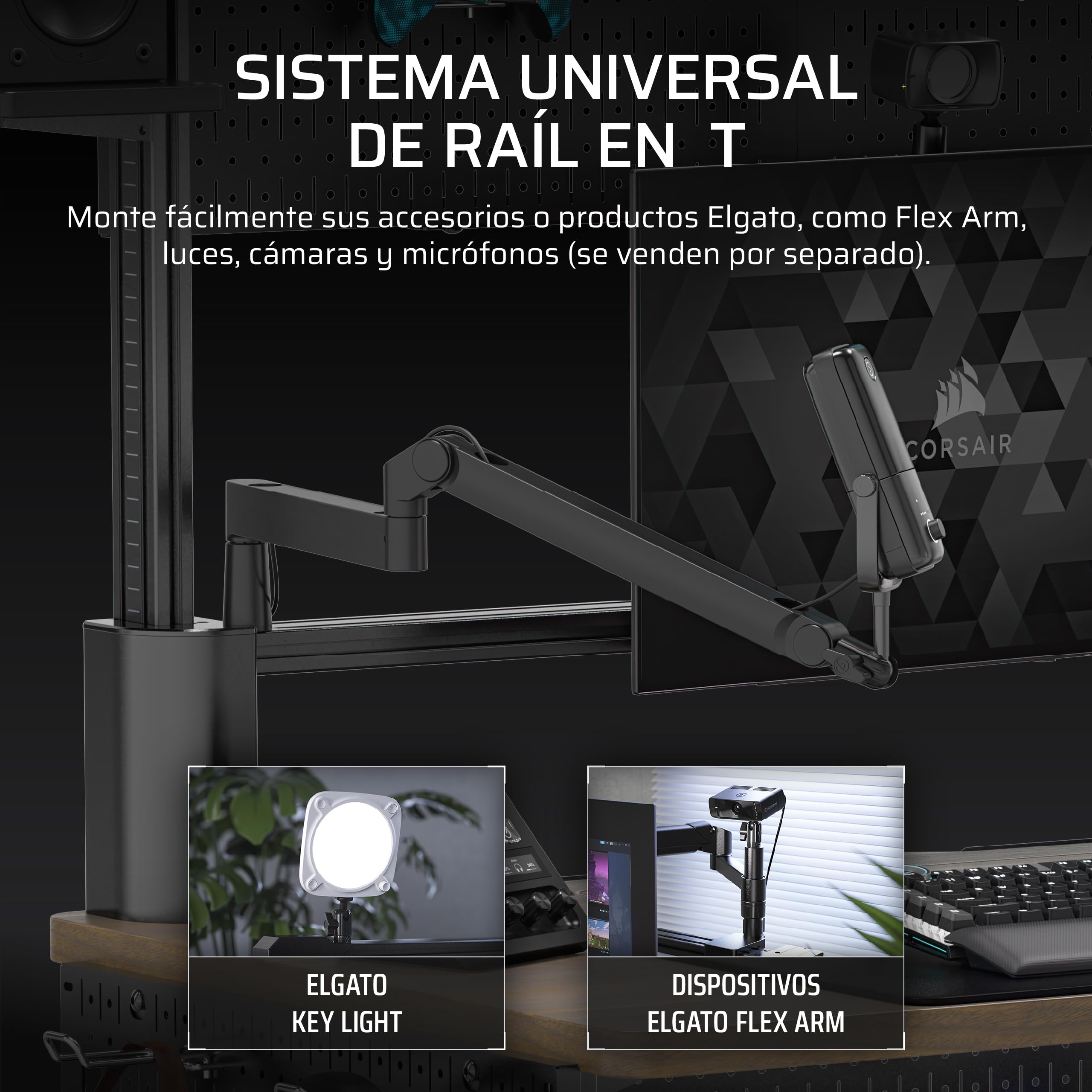 Corsair Platform:4 – 120 cm x 76 cm, Altura Fija, Escritorio de Pie para Juegos de Oficina, Cables Escritorio, Alimentación USB, Brazo para Monitor Incluido – Tinte Pino Blanco