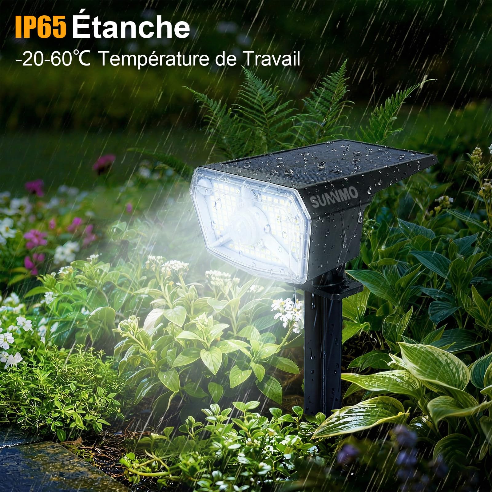 Spot Solaire Exterieur Detecteur de Mouvement 104LED 3 Modes IP65 Blanc Froid Lot de 4