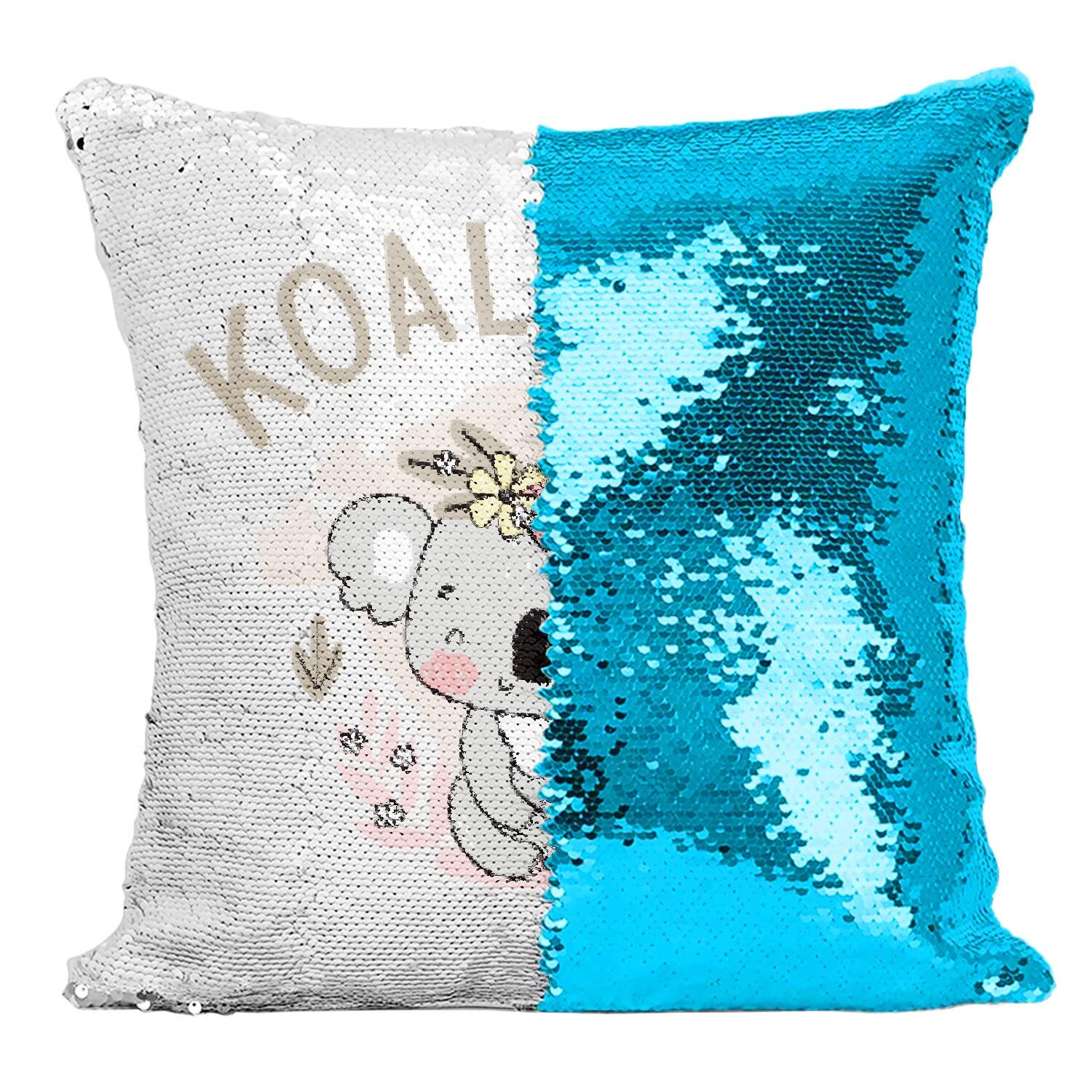 Coussin sequin turquoise de qualite superieure illustration koala dessin raffine