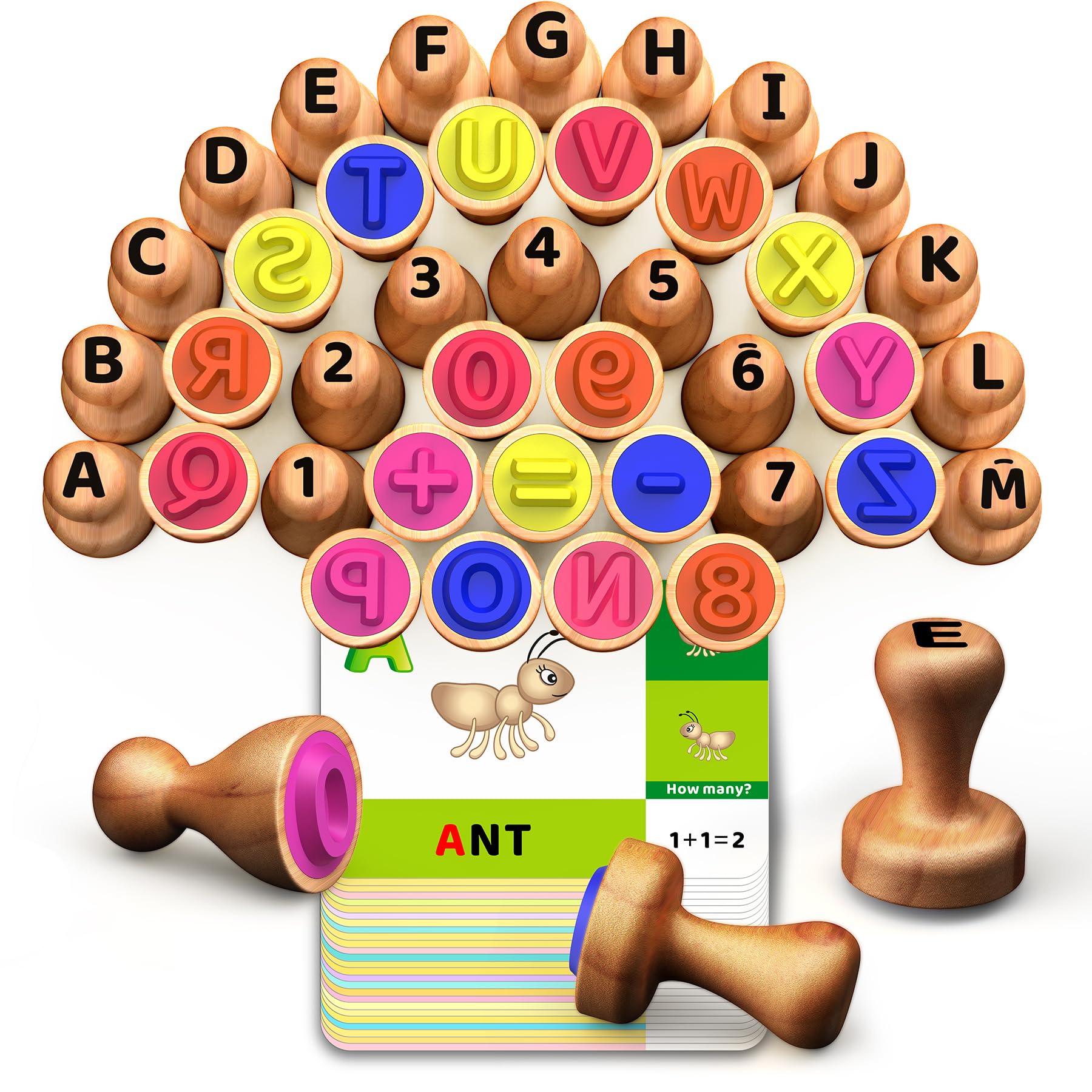 Wooden Alphabet & Number Stamps for Kids, Essential ABC 123 Learning Stampers for Ages 3-5,Montessori Educational Preschool Homeschool Must-Haves Classroom Gift