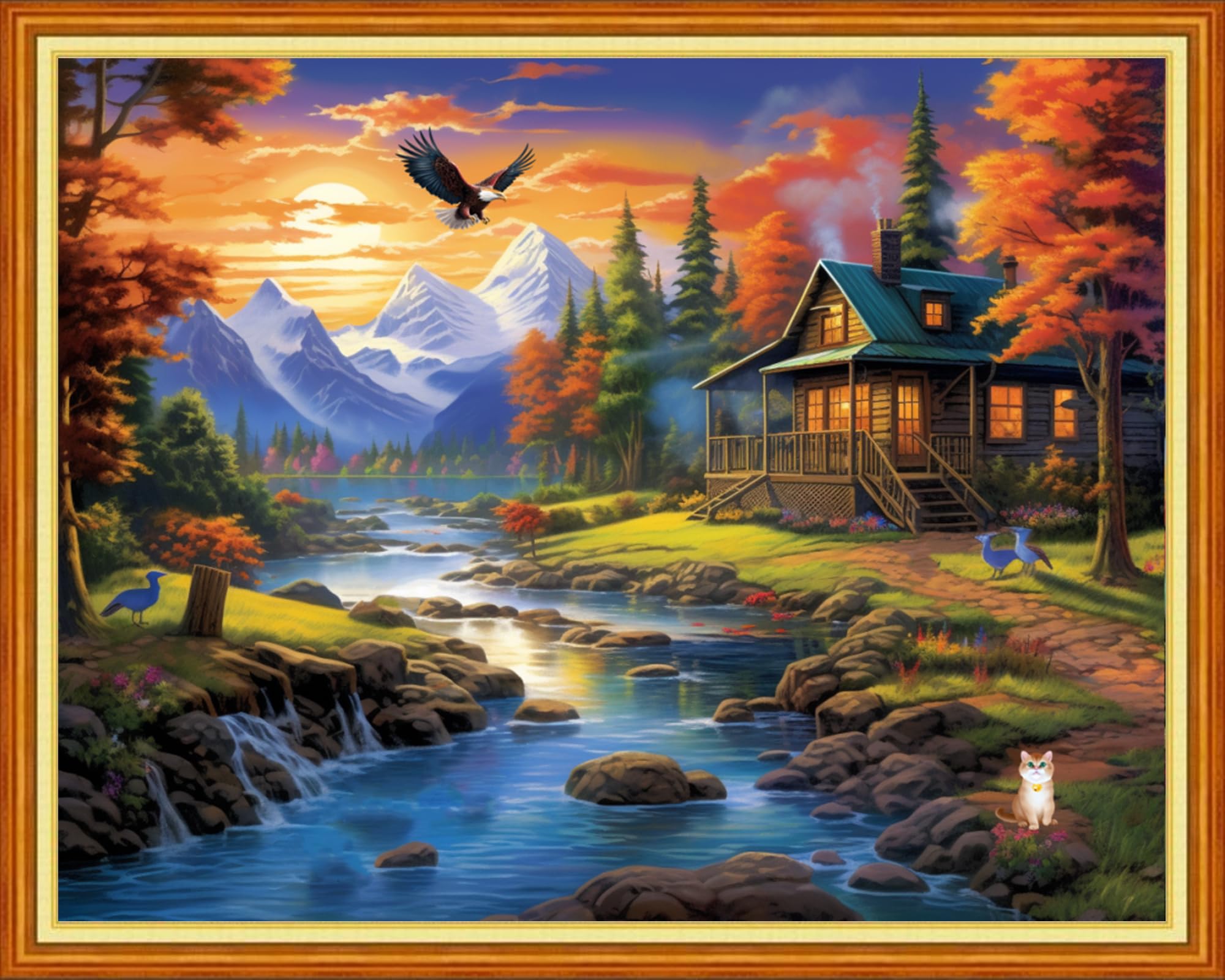 Dooxvey Cross Stitch Kits for Adults Stamped Full Range of Embroidery Starter Kits for Beginners 11CT Printed Cross Stitch Patterns Needlepoint Kits Stamped Crossstitch- Riverside Scenic 16x20 inch