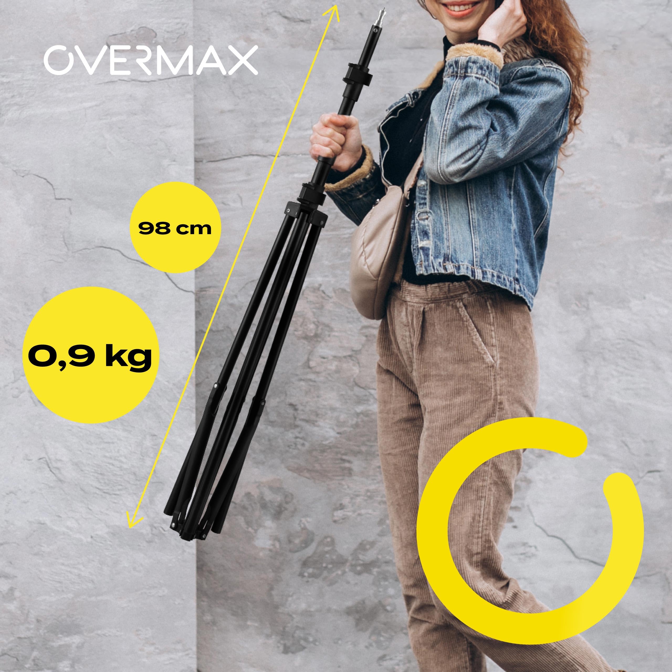 OVERMAX Tripod Stand 180 pour Projecteurs, Trépied Léger et Réglable 100-180 cm, compatibel met camera's en camcorders, Support Universel 1/4", Portable avec Housse de Transport, Capacité jusqu'à 10kg