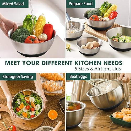 Miniatura 17 de Umite Chef, 6 cuencos para mezclar con tapas herméticas, cuencos de almacenamiento de metal de acero inoxidable de Umite Chef, parte inferior