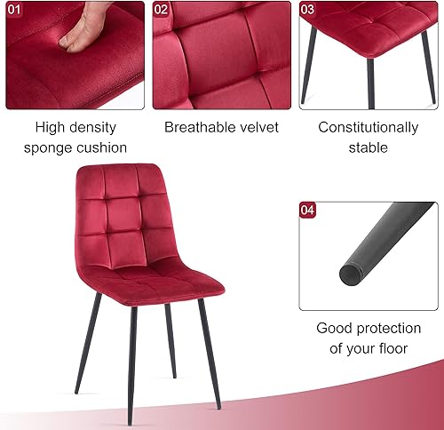 Miniatura 6 de somedream - Juego de 6 sillas de terciopelo modernas, sin brazos, con patas de metal, sillas laterales tapizadas para cocina, sala de estar, color