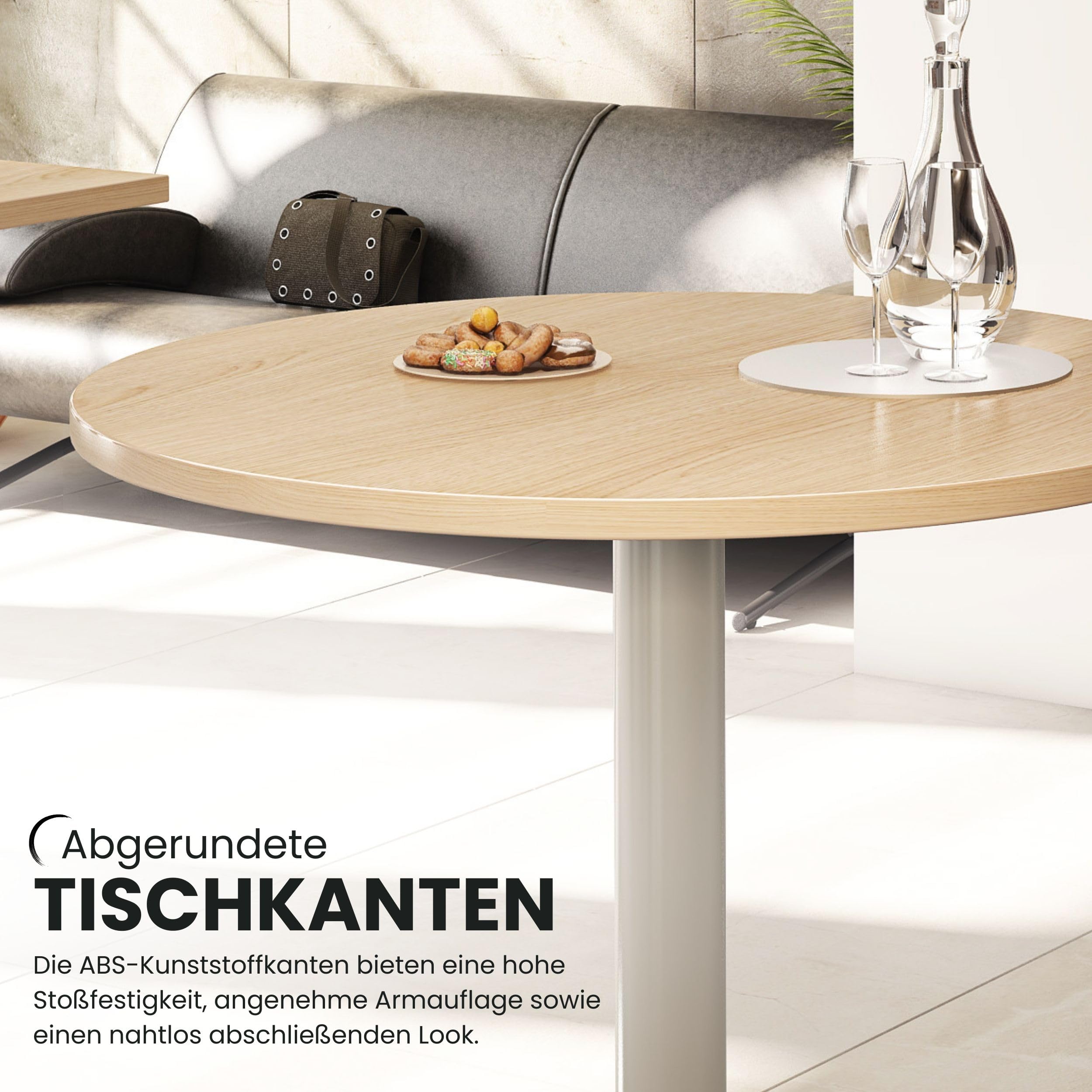 bümö Besprechungstisch, Esstisch klein, Tisch rund 100 cm - weißer Rundtisch für 2 Personen mit Holzplatte und chromierter Metallsäule