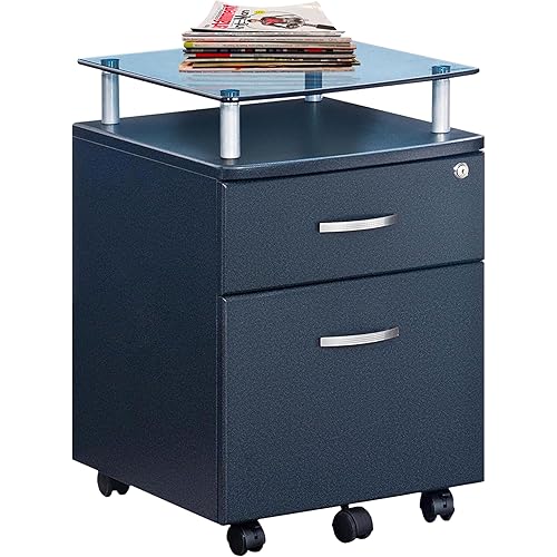 Techni Mobili Rolling File Cabinet with Glass Top, Graphite