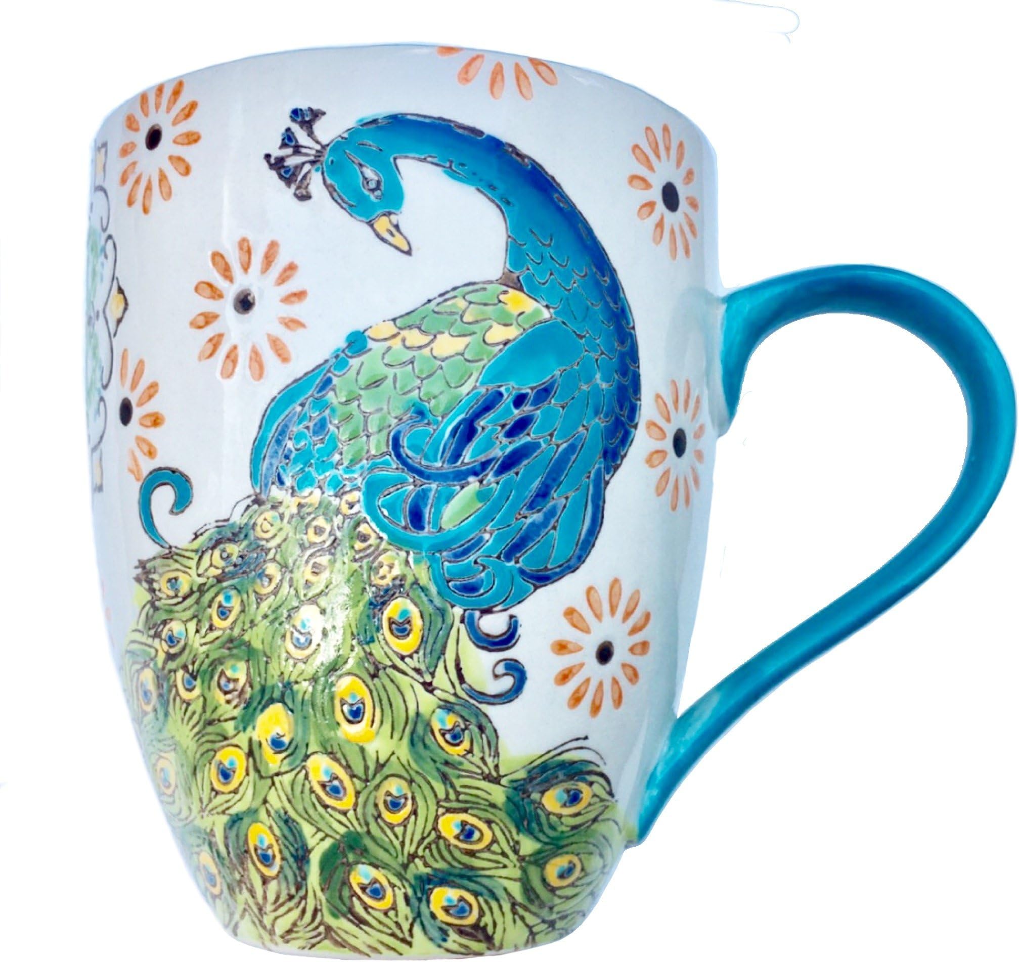 Proud Peacock Hand Painted Dutch Wax Coffee Mug