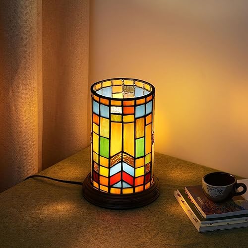 Lámpara de mesa estilo Tiffany con vitrales bohemios, bloque para sala de estar, dormitorio, mesita de noche, florero, decoración pequeña, luz de