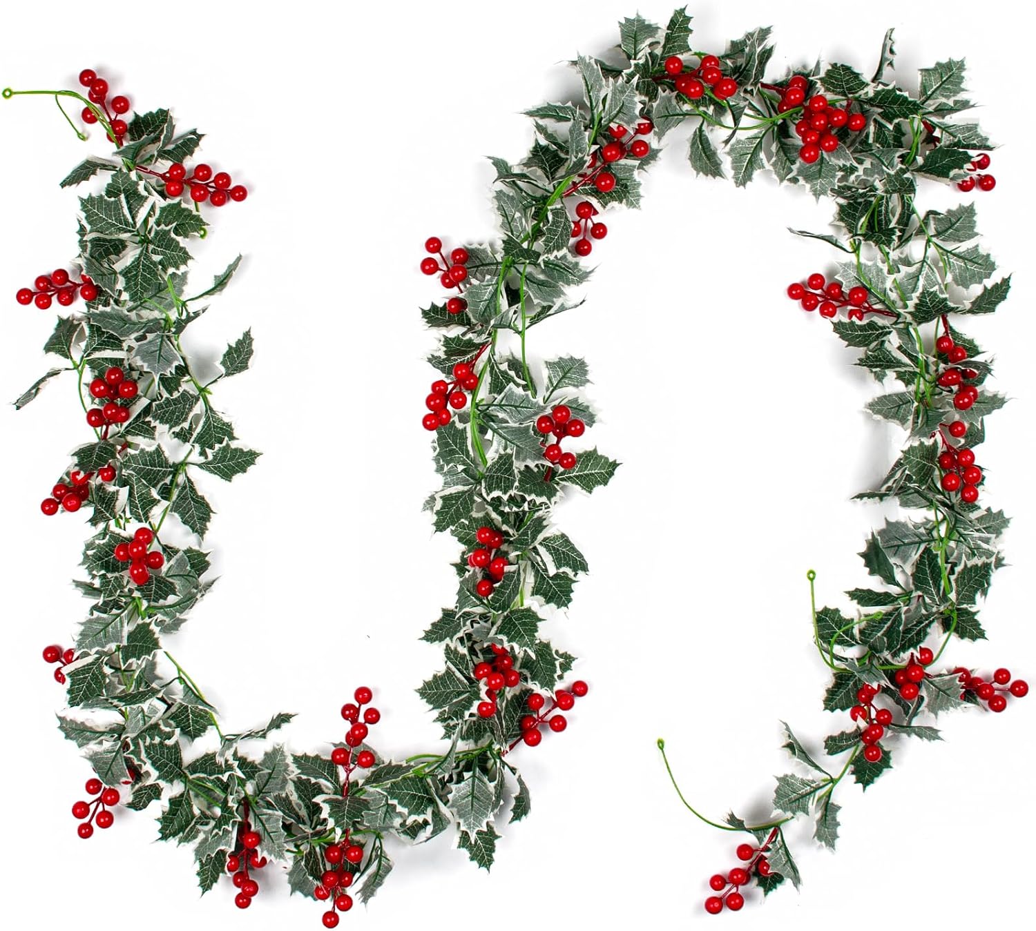 LEGOTA 3Pcs 8.53Ft Green Holly Red Berry Garland, Artificial Christmas Garland with Pine Cones and Poinsettia for Indoor Outdoor Home Decor