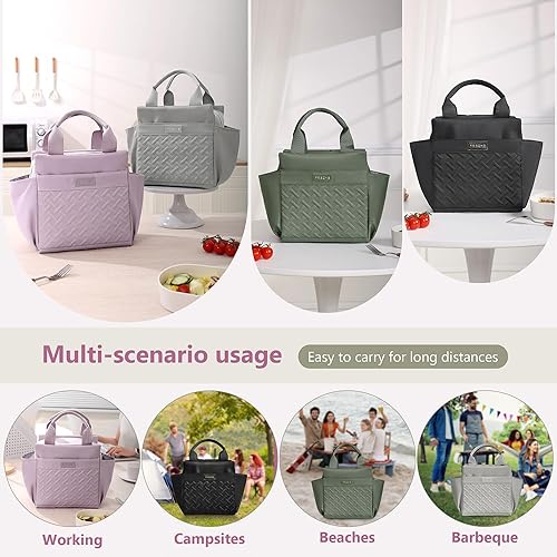 Miniatura 7 de Lonchera aislada para mujer, lonchera de trabajo a prueba de fugas de 11 litros con soporte para botellas y bolsillos laterales, espaciosos