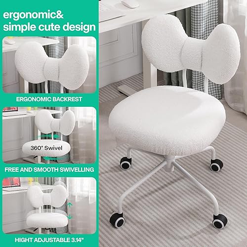 Miniatura 4 de Bonita silla de escritorio sin brazos con respaldo, cómoda silla de oficina pequeña con ruedas, silla giratoria ajustable para oficina en casa, sala