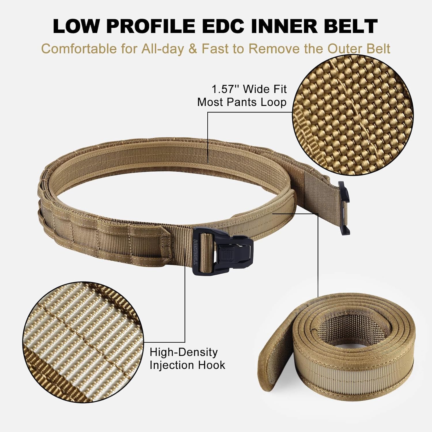 WarBull Tactical Battle Molle Belt, 2'' Quick Release Gun Belt w/Secure Locking, 1.57'' EDC Inner Belt, Duty Combat Belt - Image 4