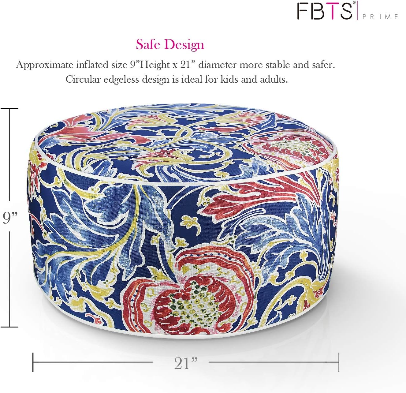 Inflatable Footstool Ottoman Navy Paisley Round 21x9 Inch Patio Foot Stools and Ottomans Portable Footrest