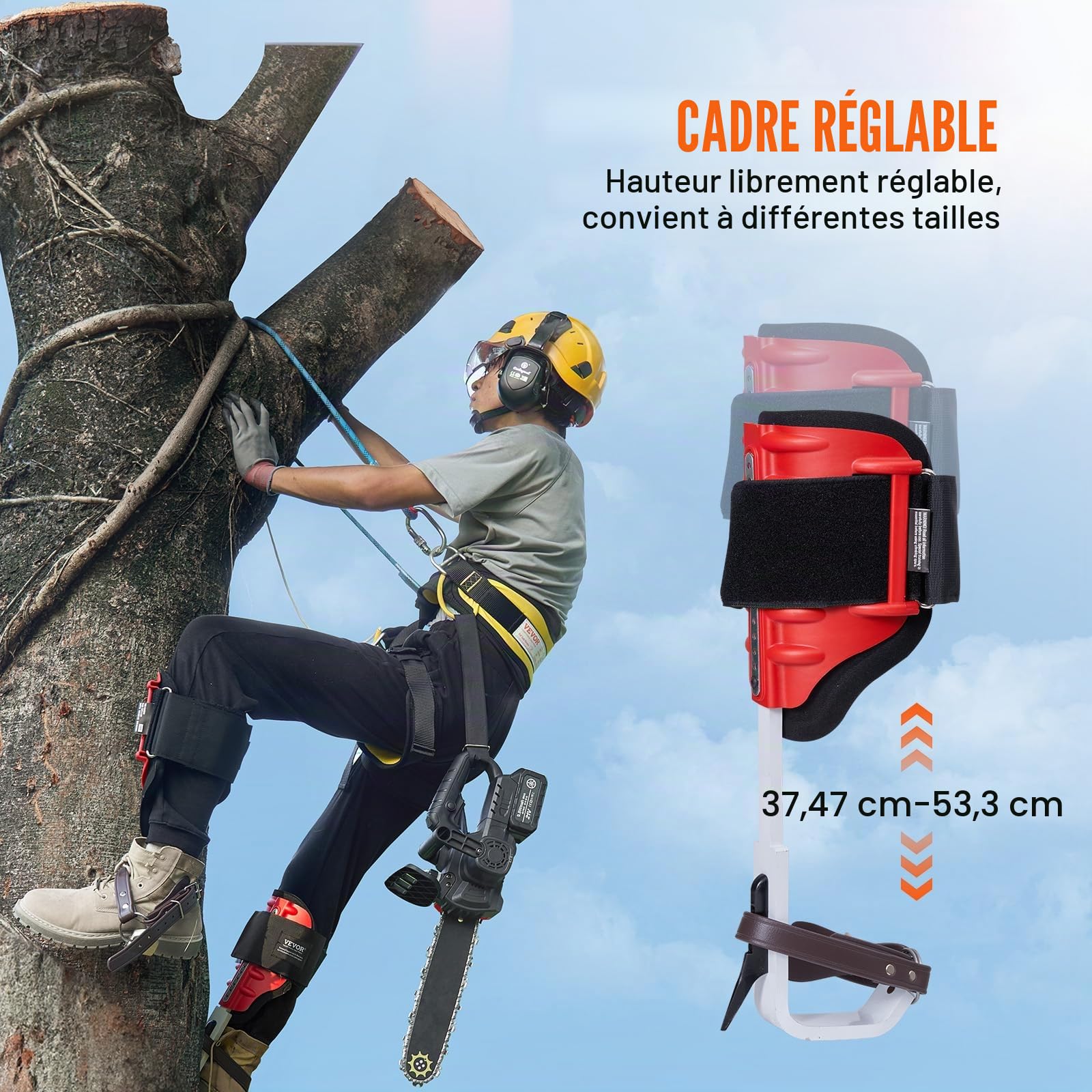 VEVOR 1 paire d'éperons d'escalade réglables en hauteur, capacité de charge de 158,8 kg avec sangles, équipement d'arboriste pour grimpeurs, chasse, cueillette de fruits