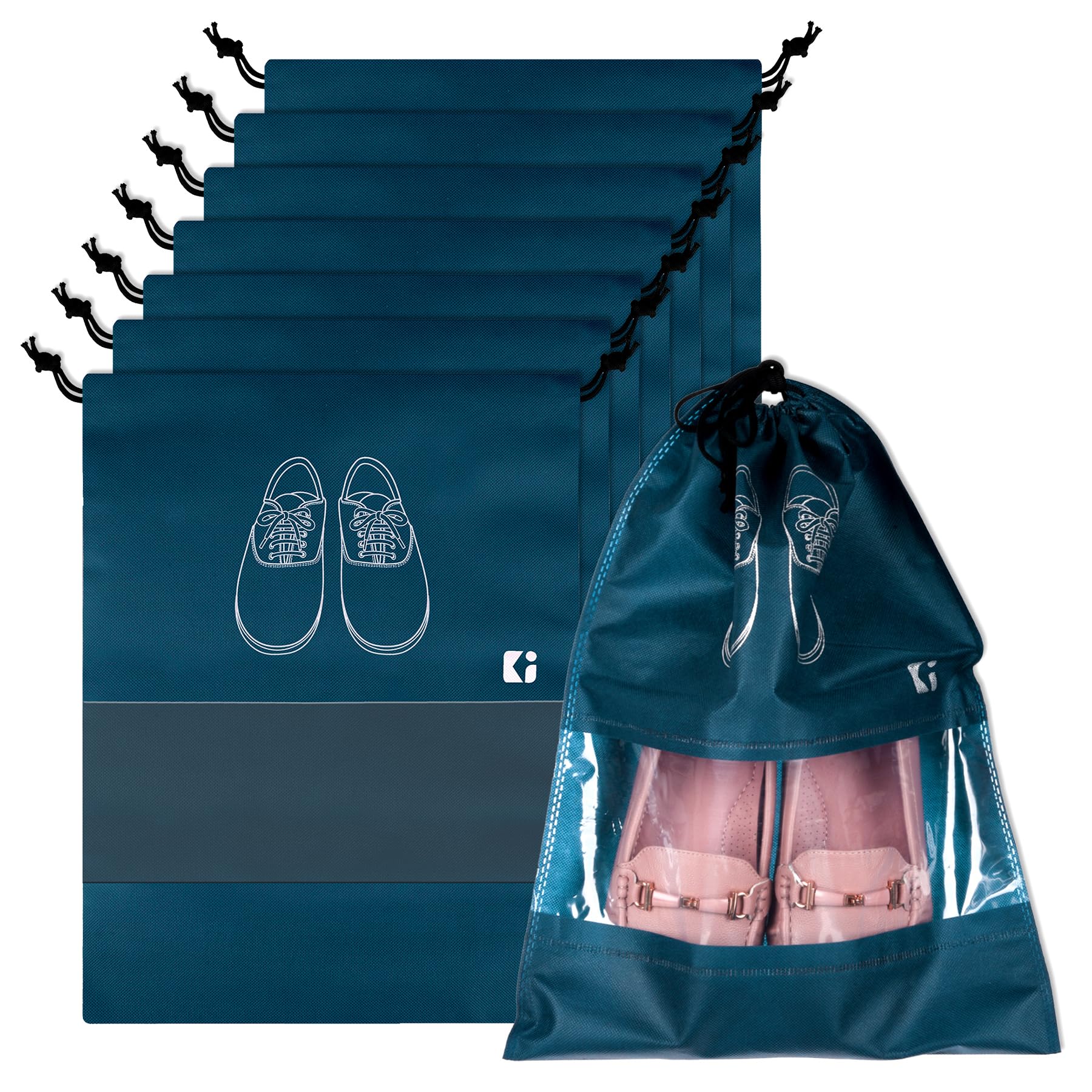 Urbane Home Pack of 8 Shoe Bags | Shoe Bags for Travel | Non-Woven Shoe Storage Bags | Storage Organizers Set | Shoe Cover with Transparent Window | Shoe Dori Cover | Navy Blue-image-43
