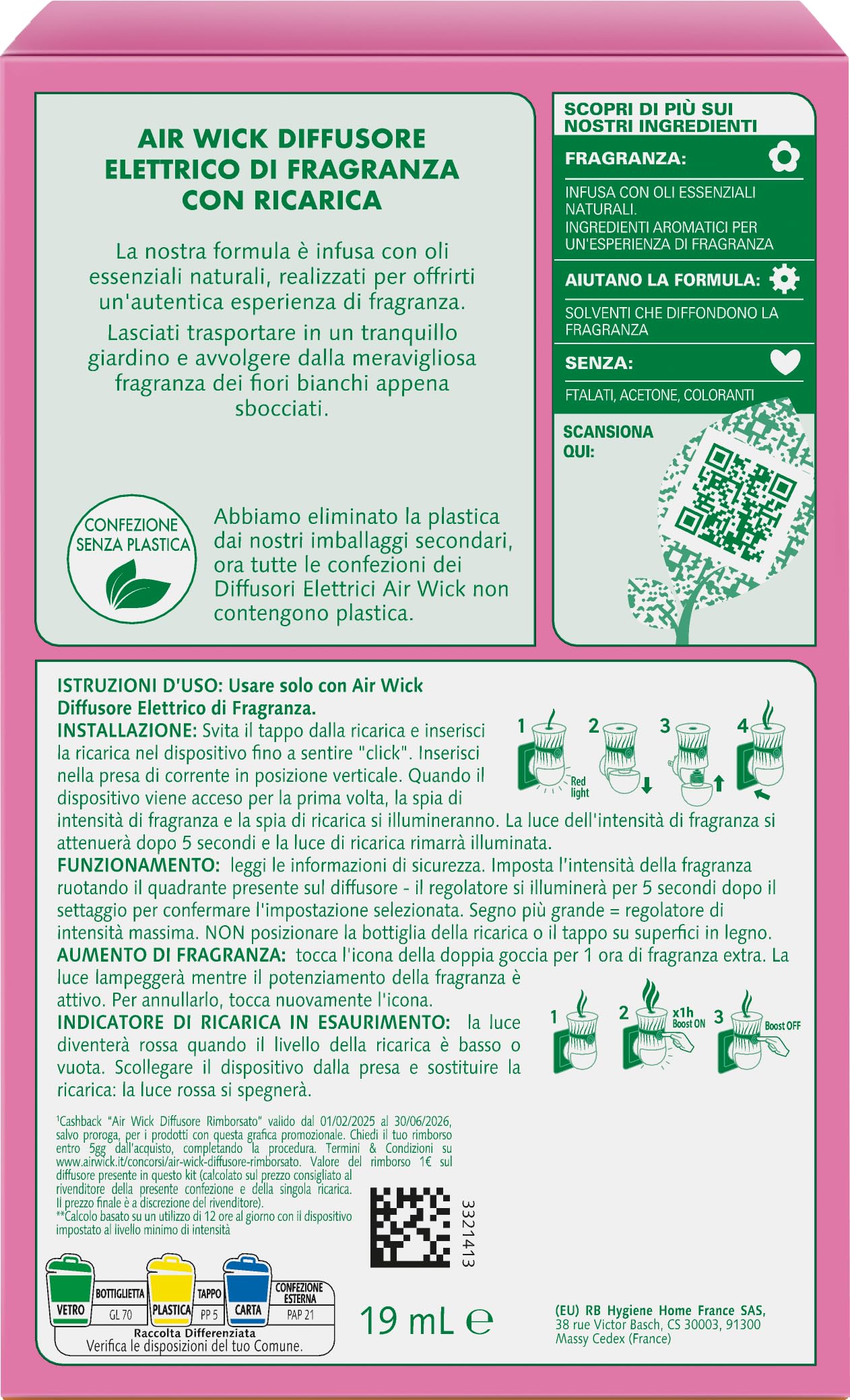 Air Wick Diffusore Elettrico di Oli Essenziali, 12 Diffusore completo gadget con 12 ricariche alla Fragranza Dolce Vaniglia e Burro di Karitè e Peonia Bianca e Gelsomino