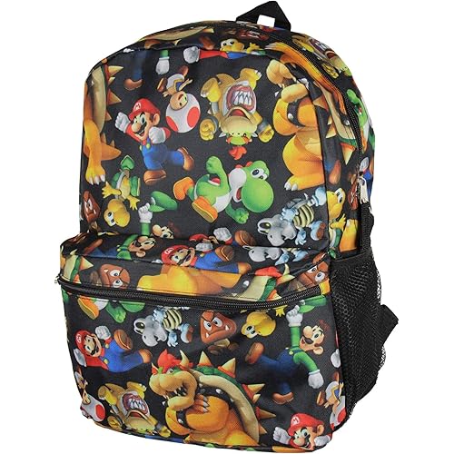 Super Mario Bros. Backpack All Over Character Print 16" Bag