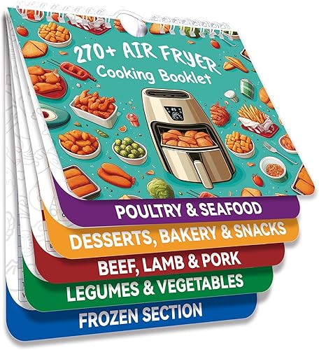 Guía de cocina para freidora de aire de más de 270 alimentos, magnética, hoja de trucos para freidora de aire, folleto de guía de cocina, accesorios