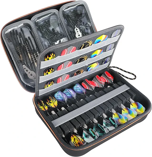 USA Gear XL Semi Hard Shell Dart Case - Protective Case for 15 Piece Dart Set, Tips, Flights and Shafts, and more Accessories - Locking Foam Design for Soft and Steel Tips - Storage Only