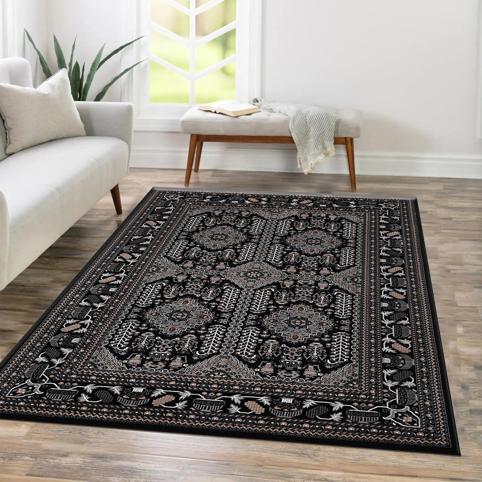 renoazul® Soft Pile Area Rugs For Living Room - Zinat 120 x 170 cm Black - Washable Vintage Rugs For Bedroom and Lounge Rug — image 1