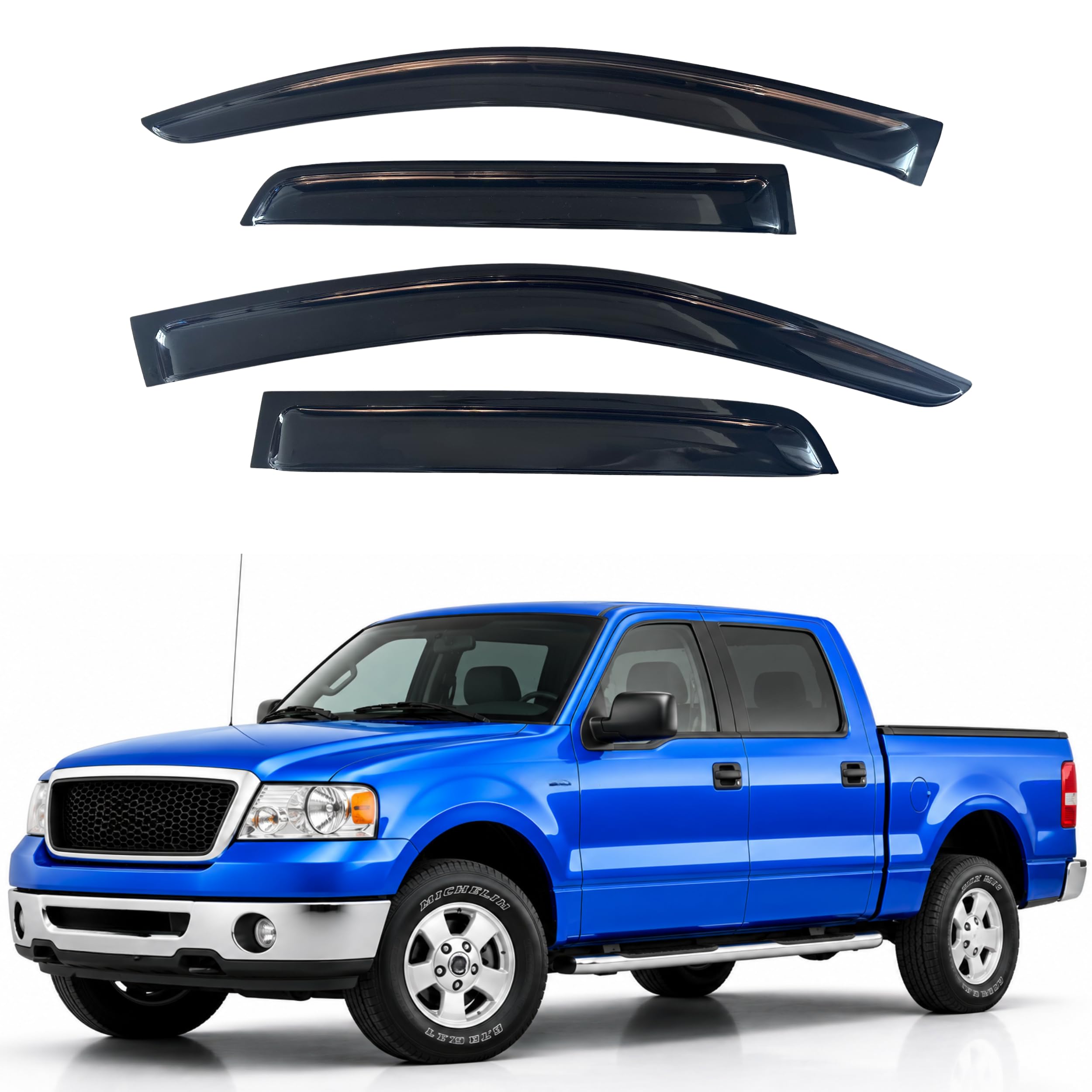 IG Window Visors Fit for 2004-2008 Ford F150 SuperCrew, Out-Channel Rain Guards Vent Wind Deflectors 4PC, Truck Accessories for 2006-2008 Lincoln Mark LT Crew Cab (Full-Size Cabs)