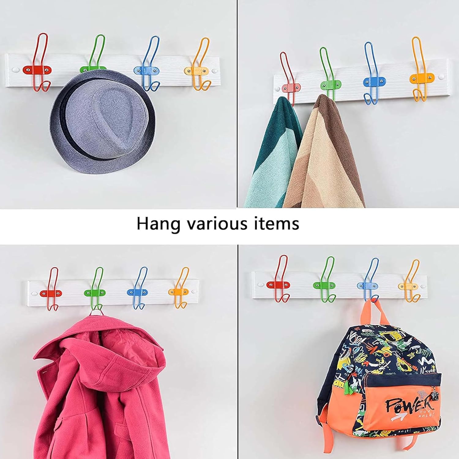 Wall Coat Hooks Colorful Wall Mounted Hanger Hooks Rack,Wall Hanging Hanger Holder Coat Hook,Small Bedroom Door Back Decorative Room Rack 2PCS (red Yellow)