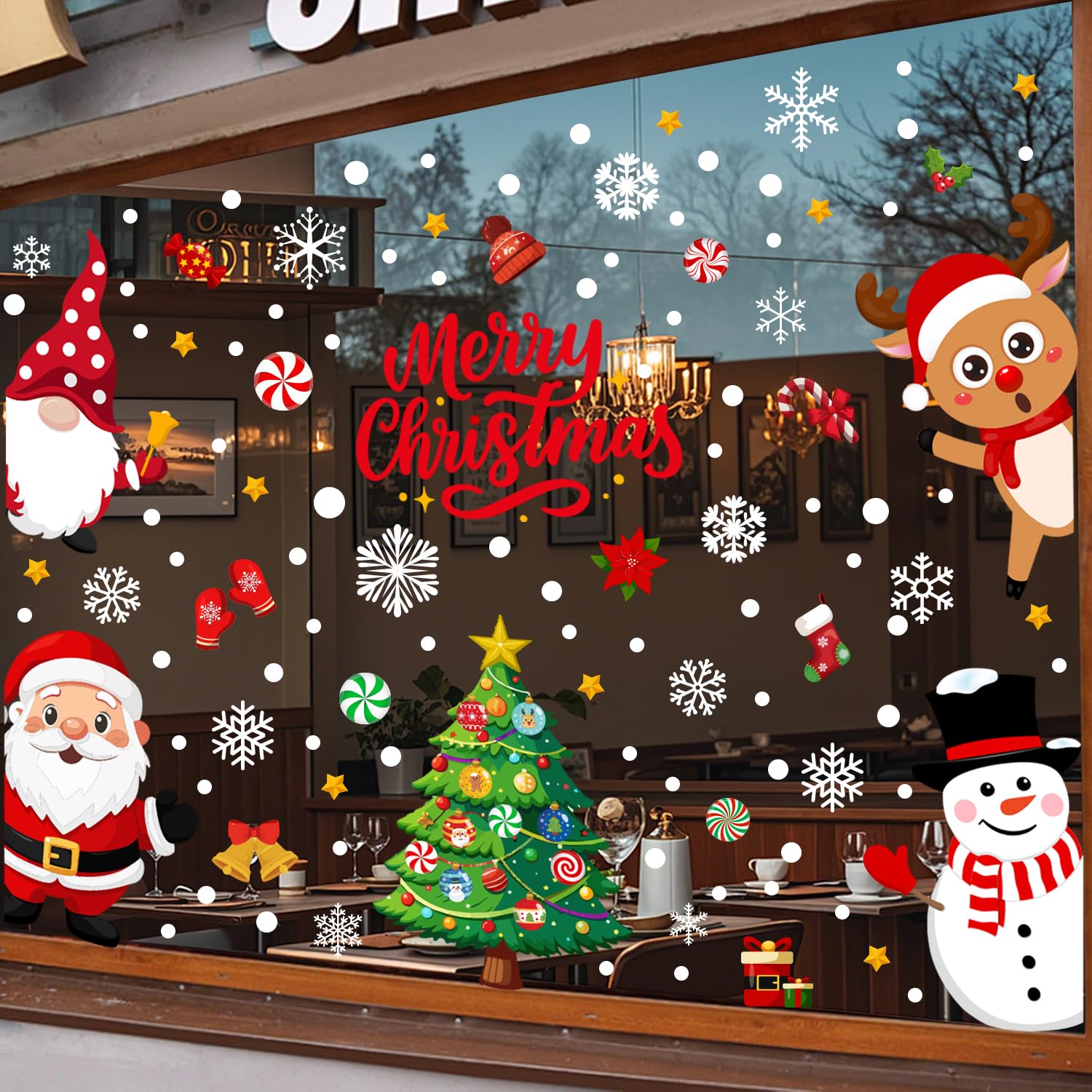 Joyacs Red 8 Christmas Decorative Window Stickers Santa Claus Christmas Tree Snowman Reindeer And Snowflake Stickers Suitable For Parties Homes Offices Schools And Household Items
