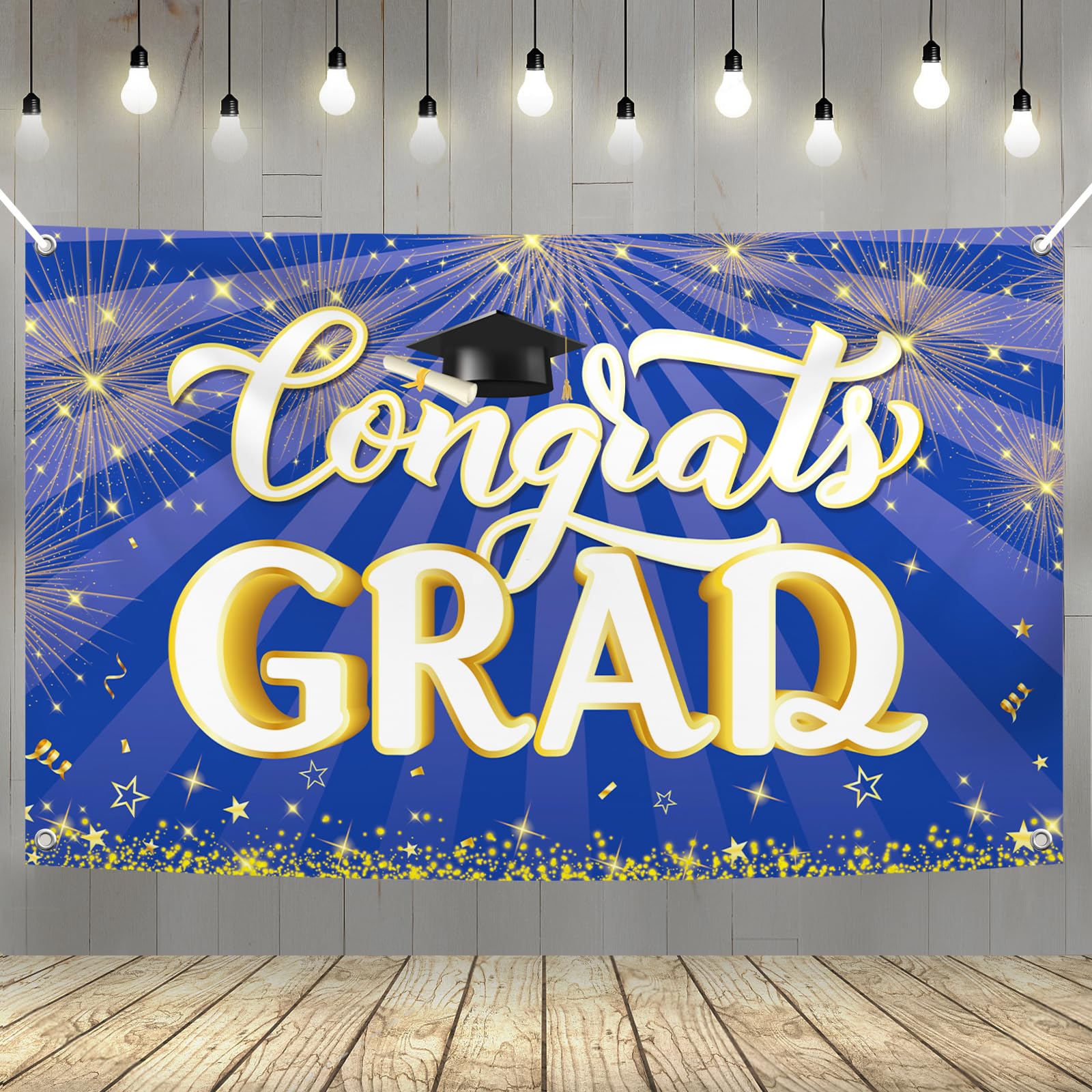 Blue Congrats Grad Banner - 72x44 Inch 2025 Graduation Backdrop Decor