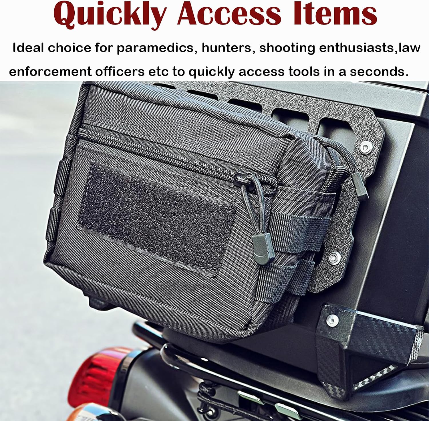 Rigid MOLLE Panel for Motorcycle Top Case, Aluminum Tail Box Side Tactical Gear Rack Truck Mount Panels Equipment Accessories Compatible with Vehicles Car Headrest Organizer Pouch Tool Bag