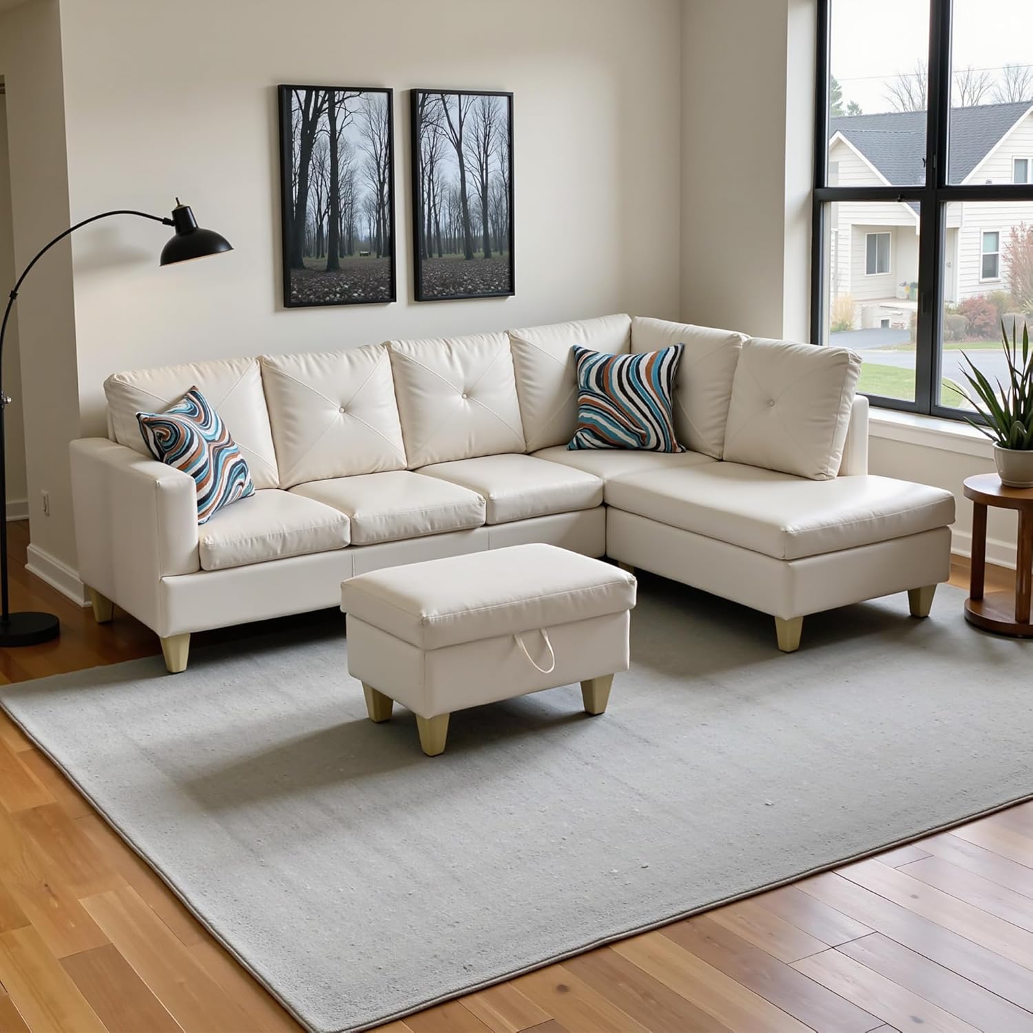 L Shaped Couch Faux Leather Sectional Couch Upholstered 3 Pieces Sofas for Living Room with Chaise