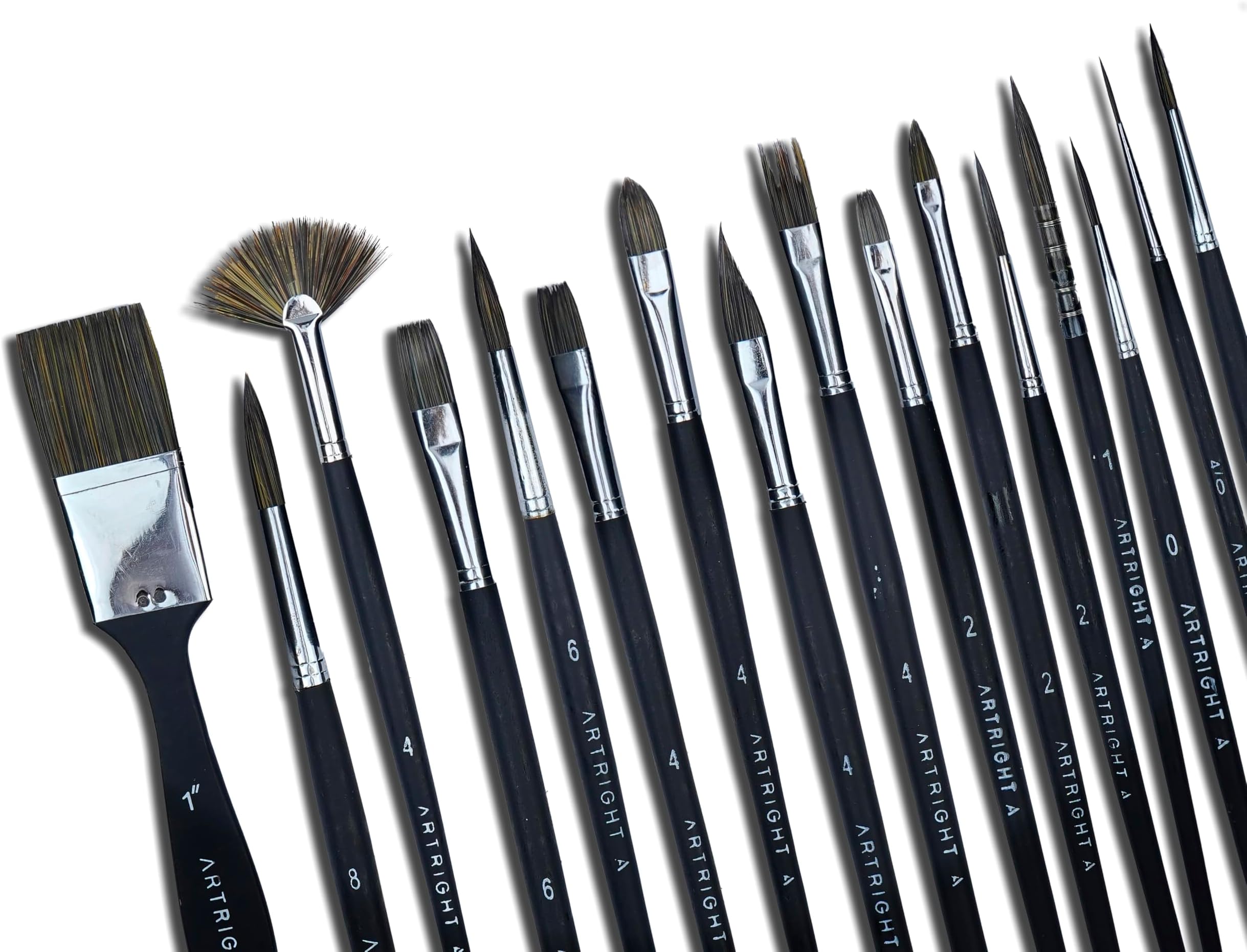Assorted Paint Brushes Set Combo - Handmade Professional Artist Painting Brush Set for Acrylic, Oil & Gouache Painting (15 Piece + 1 Free mop Paintbrush Wood Synthetic Bristle)