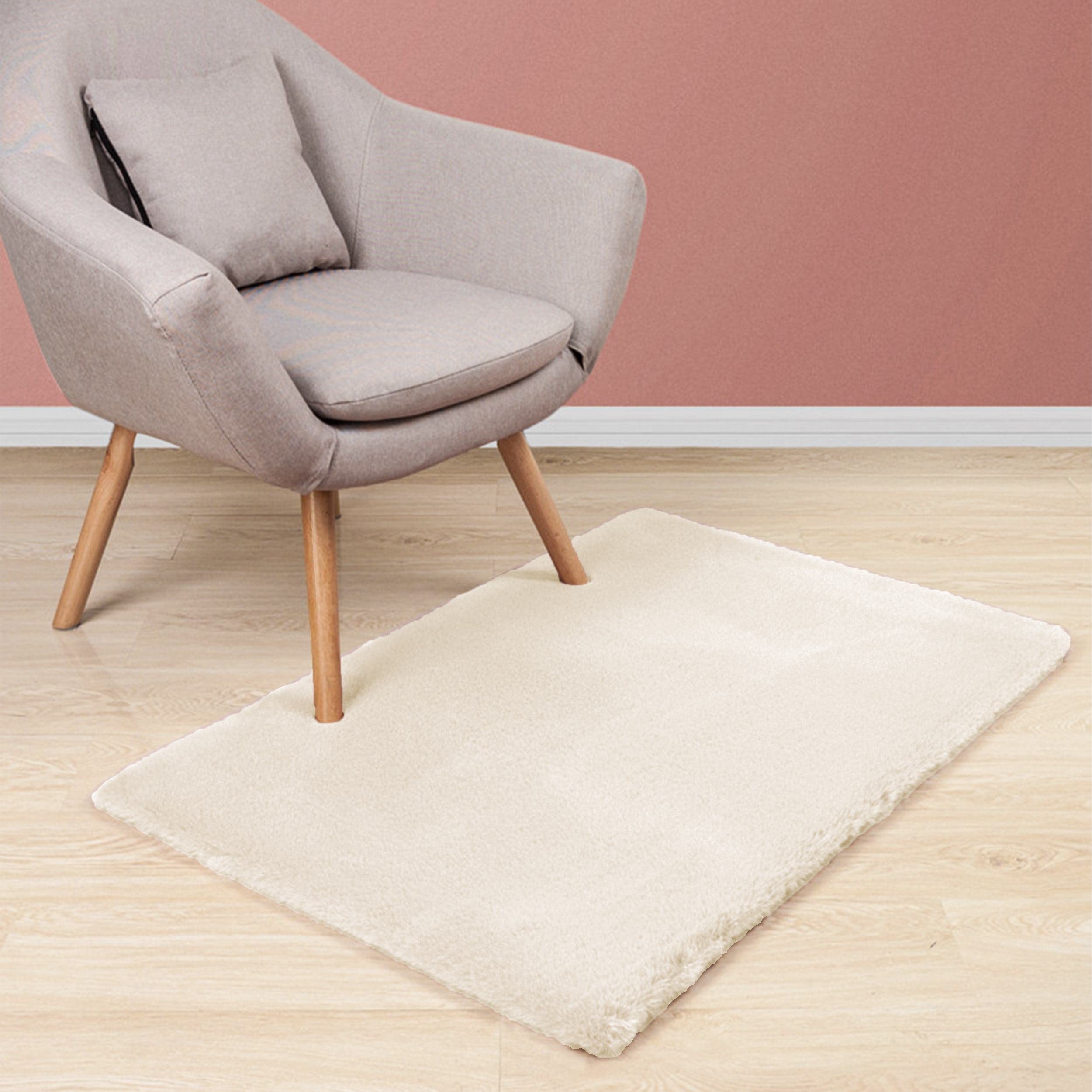 Dalina Textil - Alfombra De Piel De Conejo Artificial Extra Suave - Alfombra de Pelo para Salón, Habitación, Dormitorio, Forma Rectangular (40X60CM, Beige Blanco)