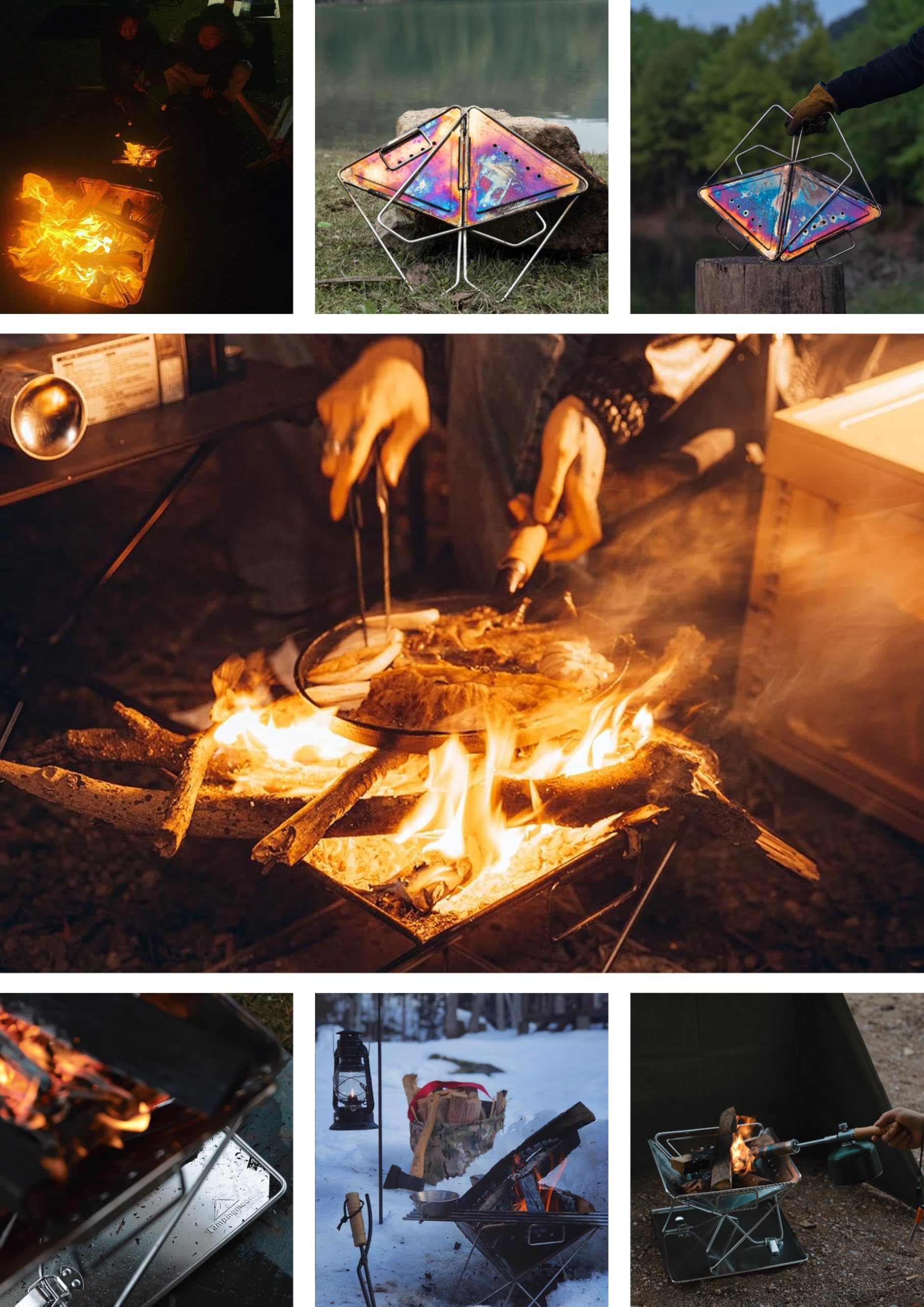 CAMPINGMOON 3-in-1 tragbarer Holzgrill und Feuerstelle aus Edelstahl, 35,6 x 39 cm, mit Tragetasche MT-035