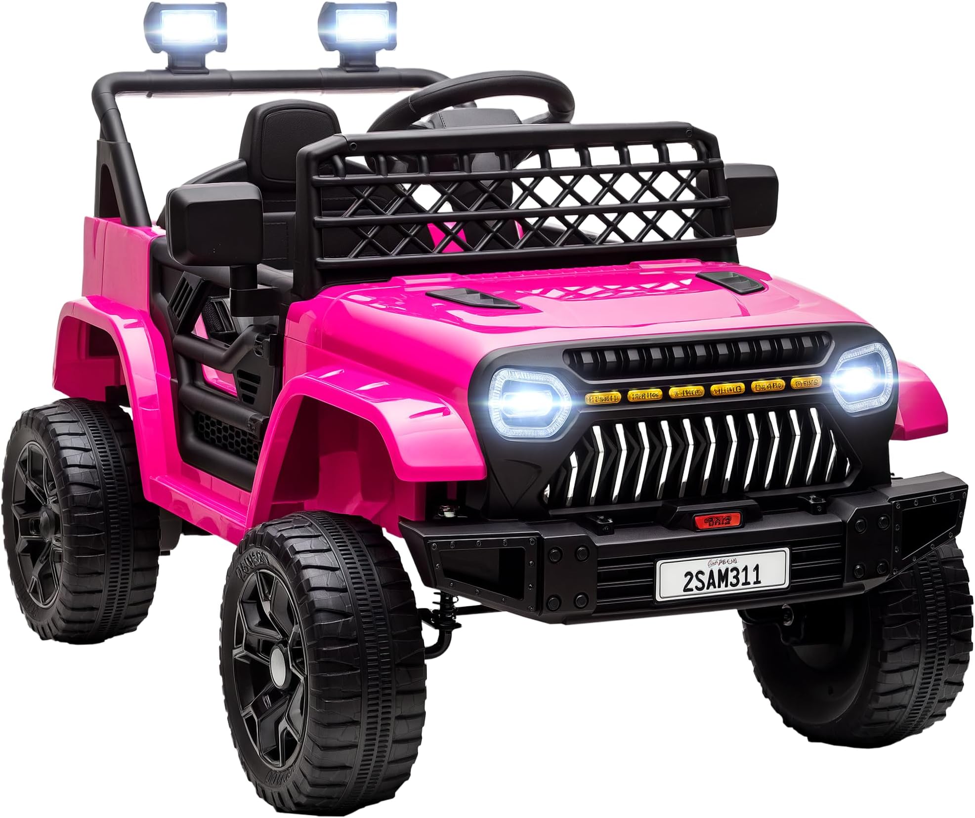 Qaba 12V Ride On Truck, Battery Powered Kids Electric Car with 4 Suspension Wheels, Remote Control, 3 Speeds, LED Headlights, Horn, USB Music, Pink